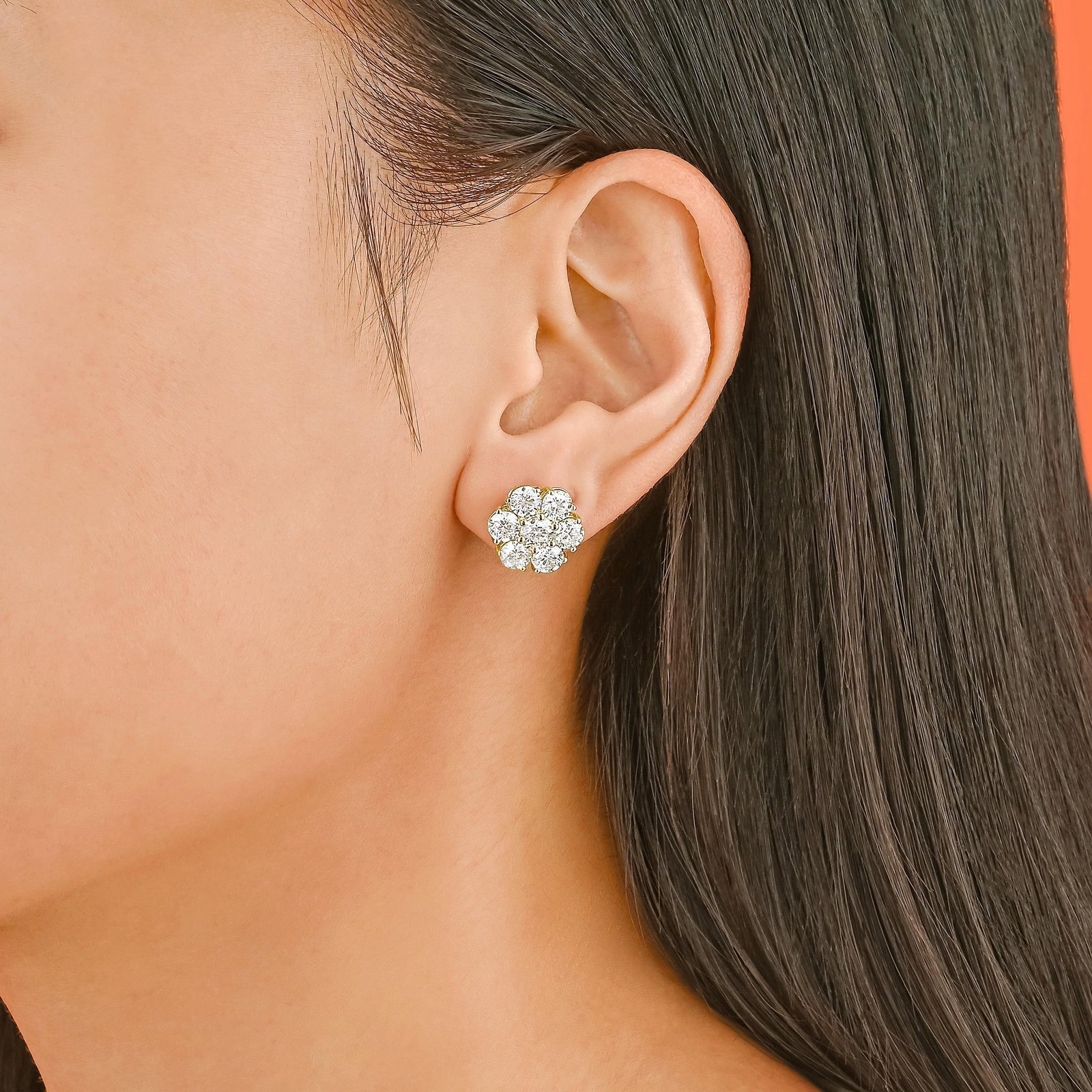 Diamond Stud Flower Cluster Earrings - 2