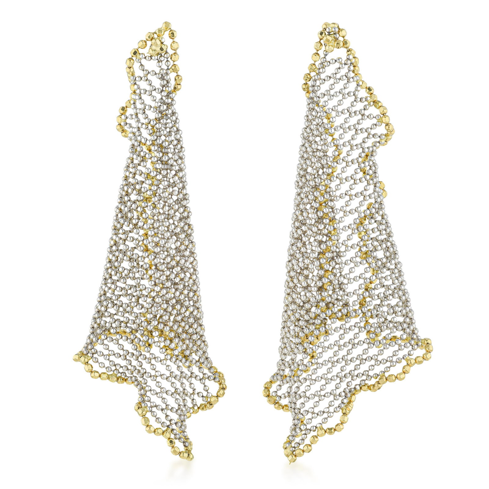 Gold Mesh Ear Pendants: ESTIMATED RETAIL PRICE: $5,500* *This is the estimated value a piece of similar quality, craftsmanship, and characteristics could command at retail. A piece described as flexible, flowing, and
