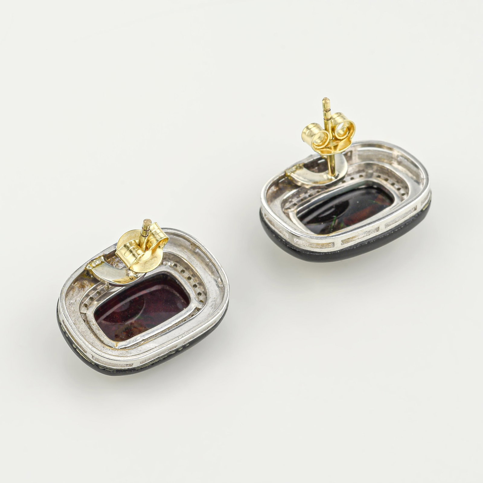 Black Opal Onyx and Diamond Earrings - 2
