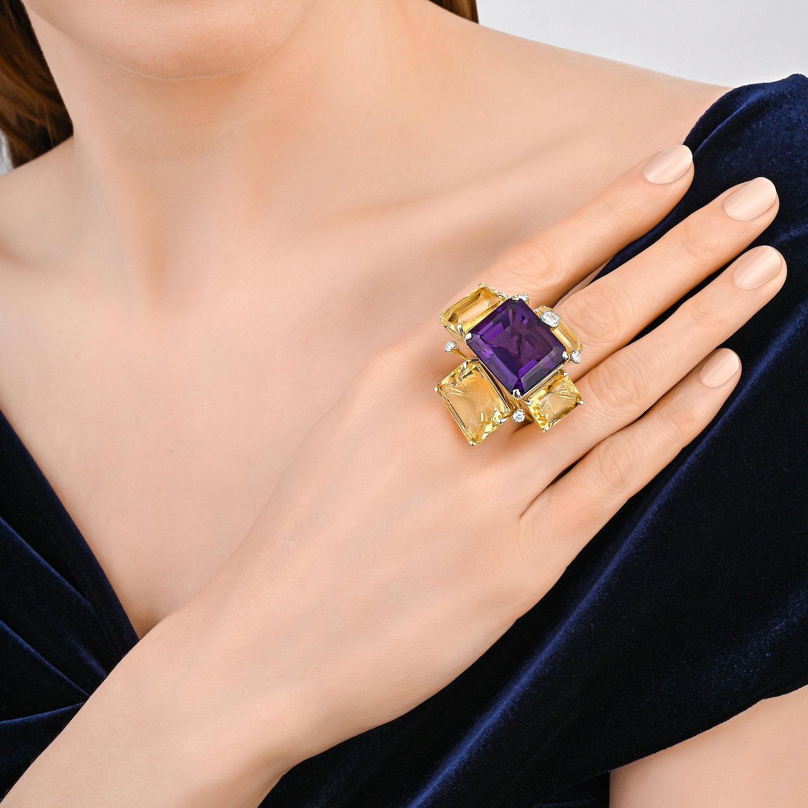 Amethyst Citrine and Diamond Cocktail Ring: ESTIMATED RETAIL PRICE: $8,000* *This is the estimated value a piece of similar quality, craftsmanship, and characteristics could command at retail. What a jeweler understood when they placed
