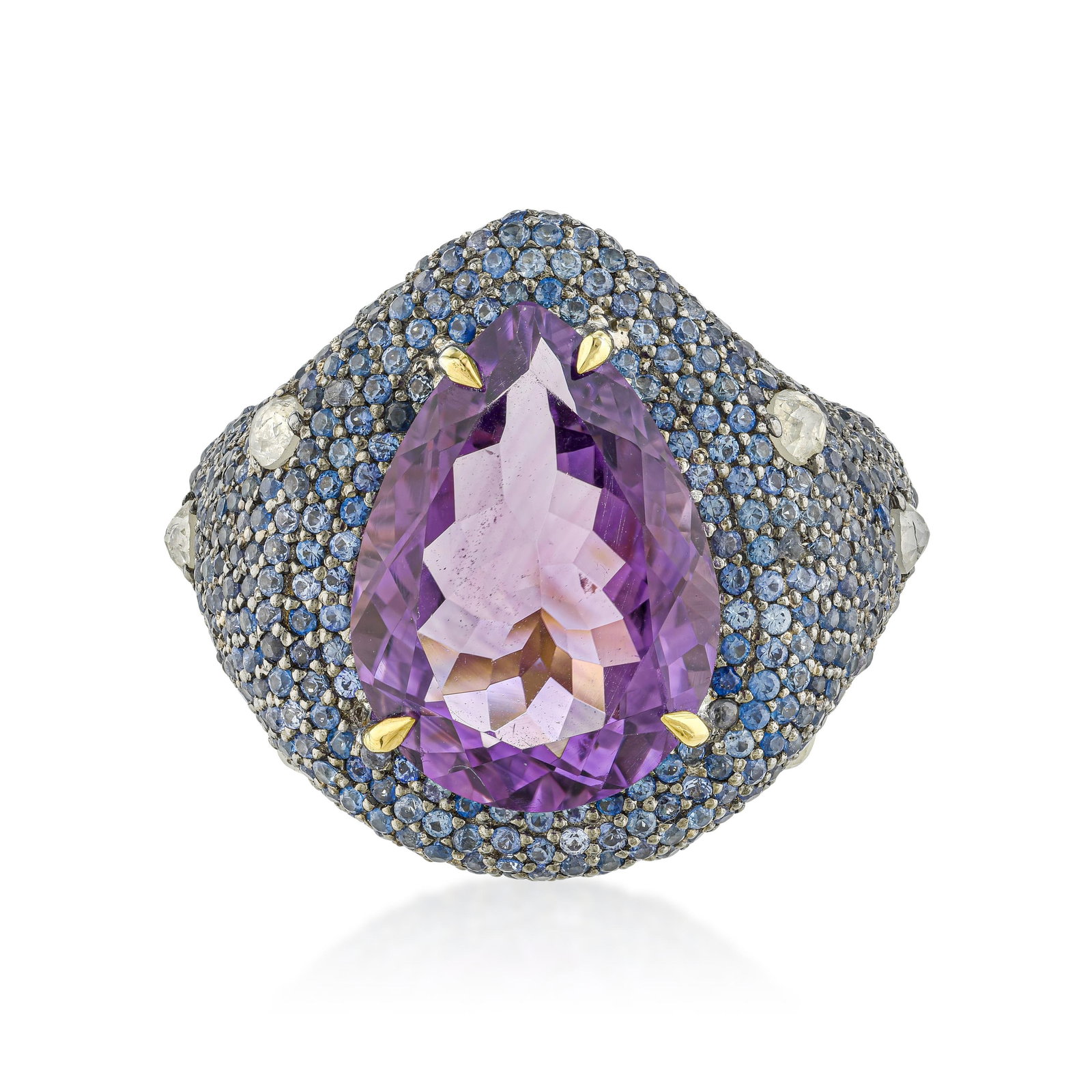Amethyst Sapphire and Diamond Ring: ESTIMATED RETAIL PRICE: $2,200**This is the estimated value a piece of similar quality, craftsmanship, and characteristics could command at retail.Rose cut diamonds carry a history that modern brillia