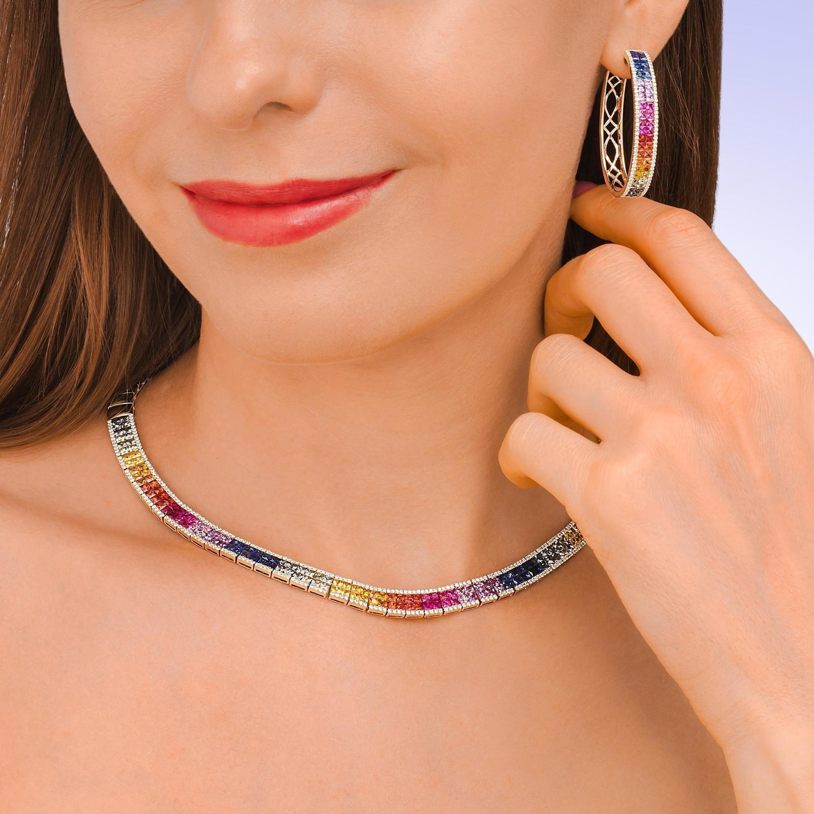 Multi-Colored Rainbow Sapphire and Diamond Earrings - 2