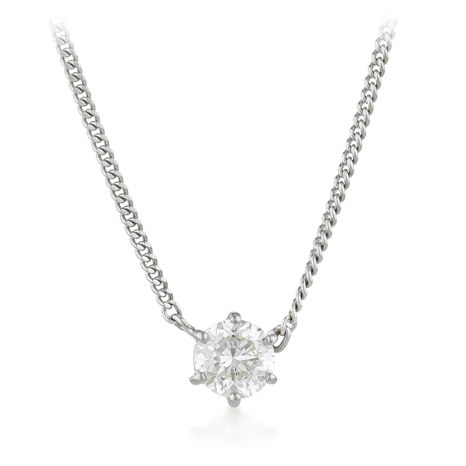 Solitaire Diamond Necklace: ESTIMATED RETAIL PRICE: $3,800* *This is the estimated value a piece of similar quality, craftsmanship, and characteristics could command at retail. The round brilliant cut on a 16-inch platinum