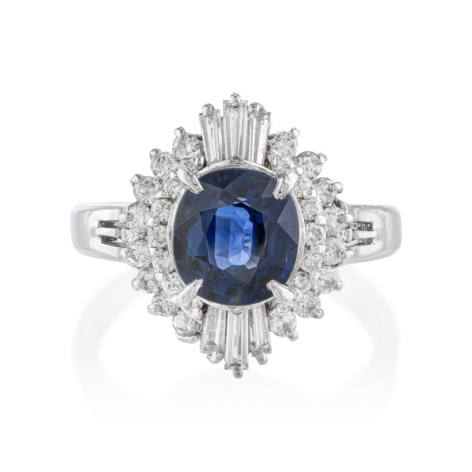 Sapphire and Diamond Ring: ESTIMATED RETAIL PRICE: $3,000**This is the estimated value a piece of similar quality, craftsmanship, and characteristics could command at retail.Summary of Key Characteristics • Metal: Platinu