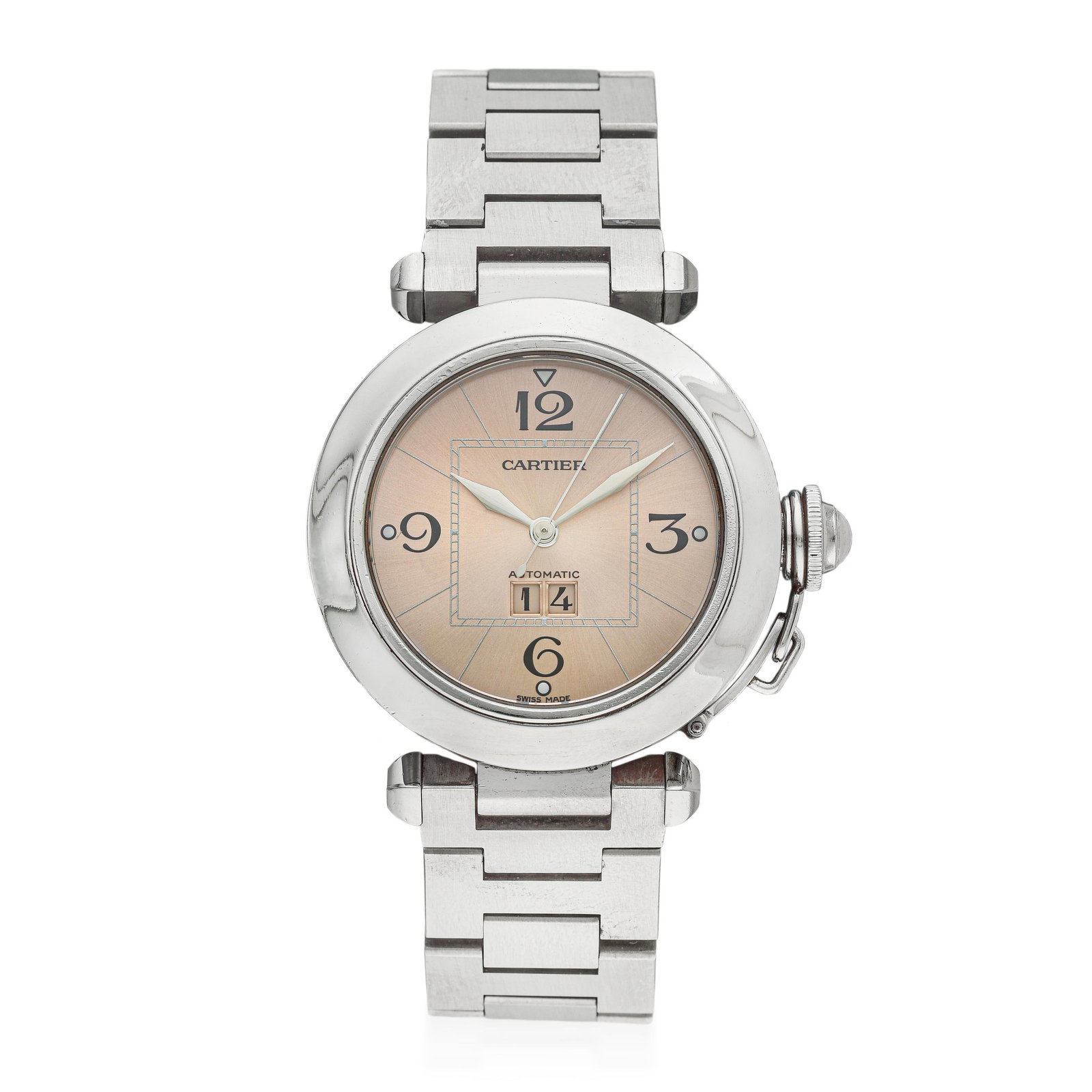 Cartier Pasha Big Date in Steel: ESTIMATED RETAIL PRICE: $5,500* *This is the estimated value a piece of similar quality, craftsmanship, and characteristics could command at retail. The Big Date complication represents Cartier's