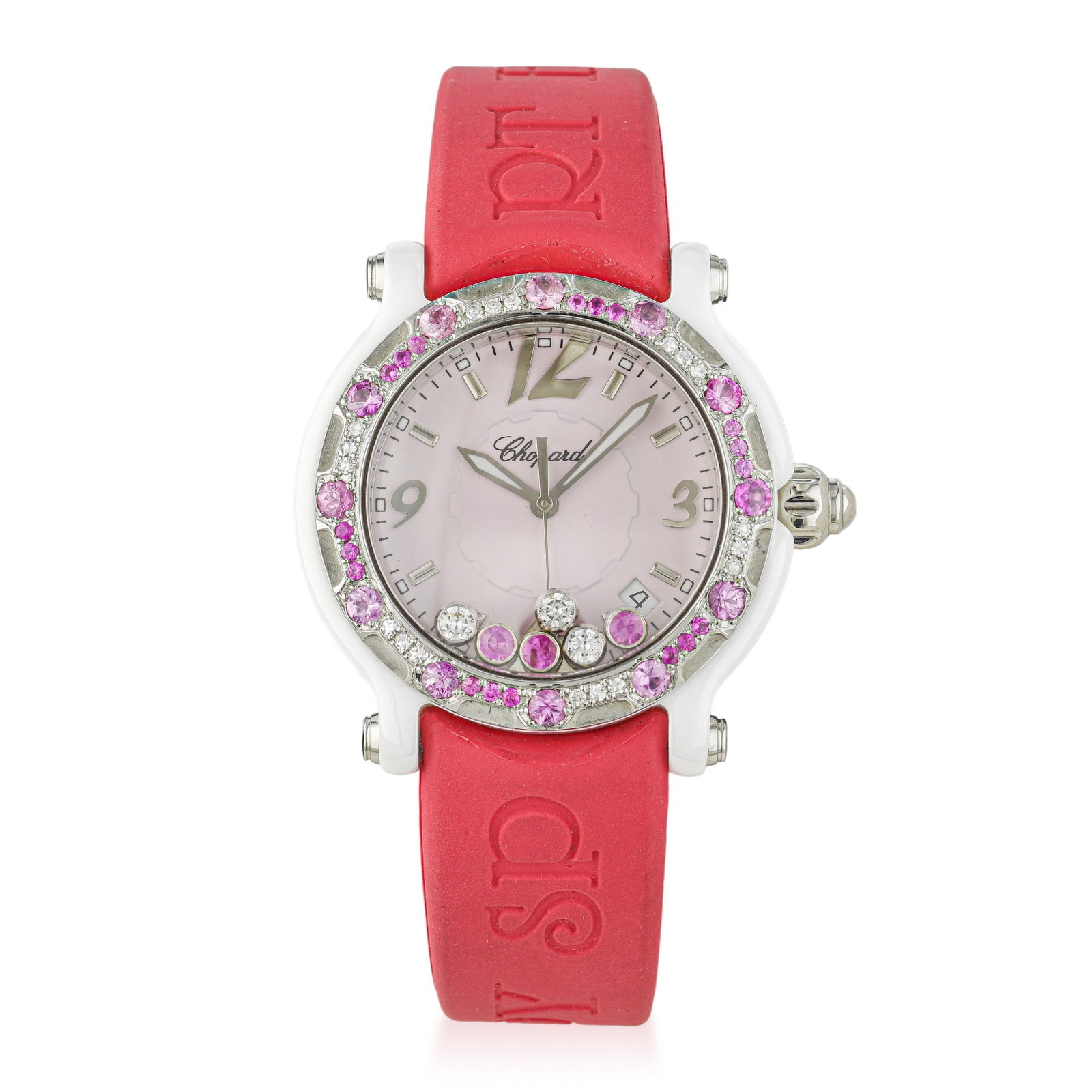 Chopard Happy Sport in White Ceramic: ESTIMATED RETAIL PRICE: $6,000* *This is the estimated value a piece of similar quality, craftsmanship, and characteristics could command at retail. White ceramic in watch cases was still relatively