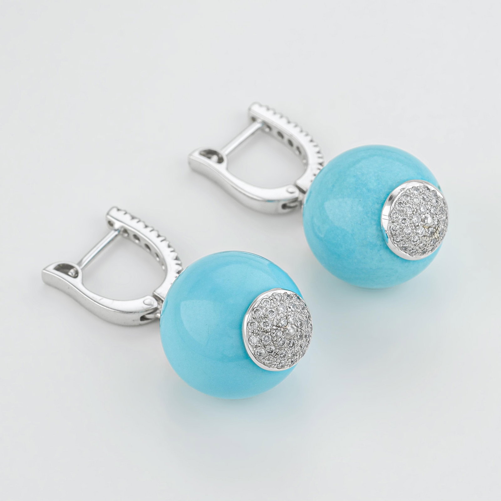 Sleeping Beauty Turquoise and Diamond Drop Earrings - 2