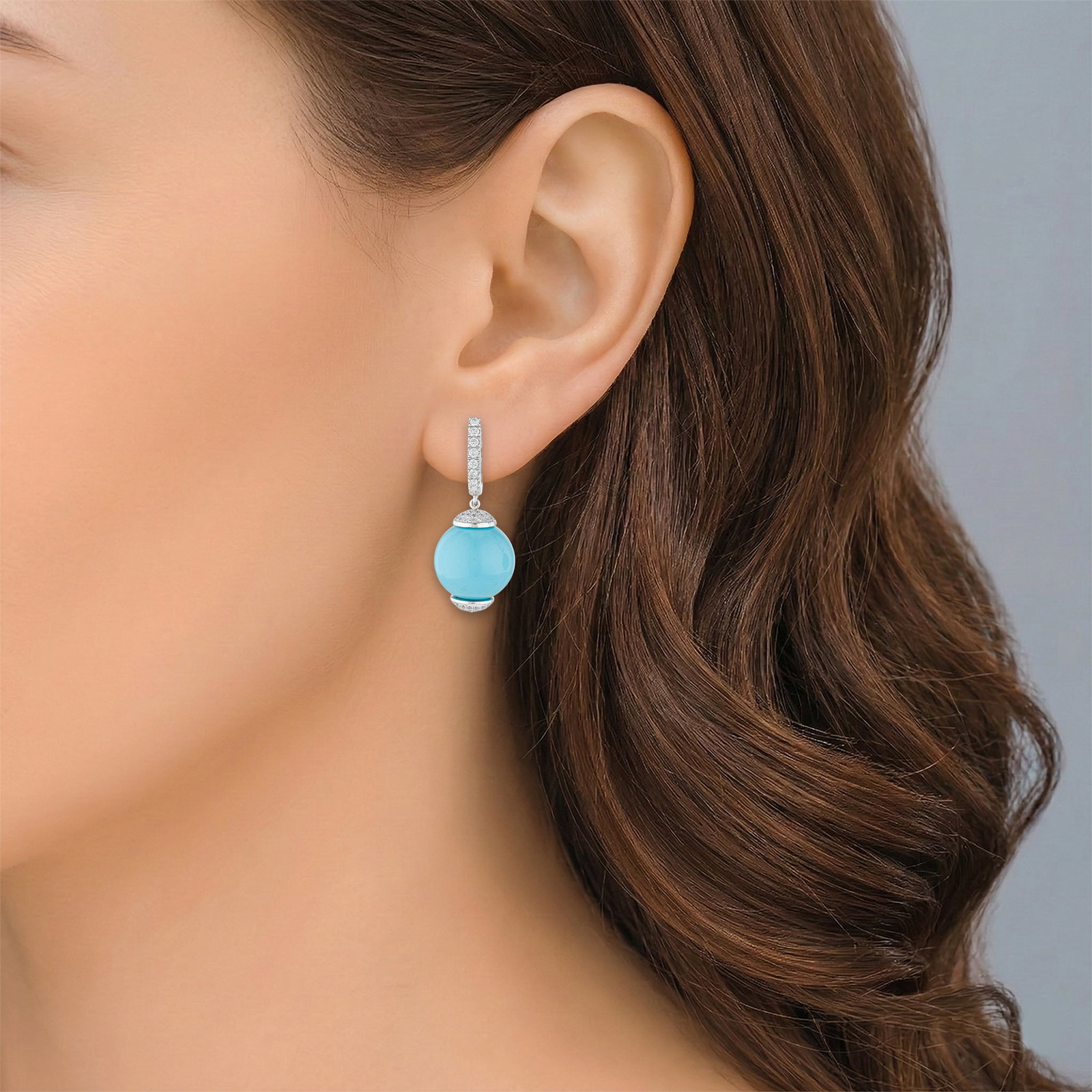 Sleeping Beauty Turquoise and Diamond Drop Earrings - 3