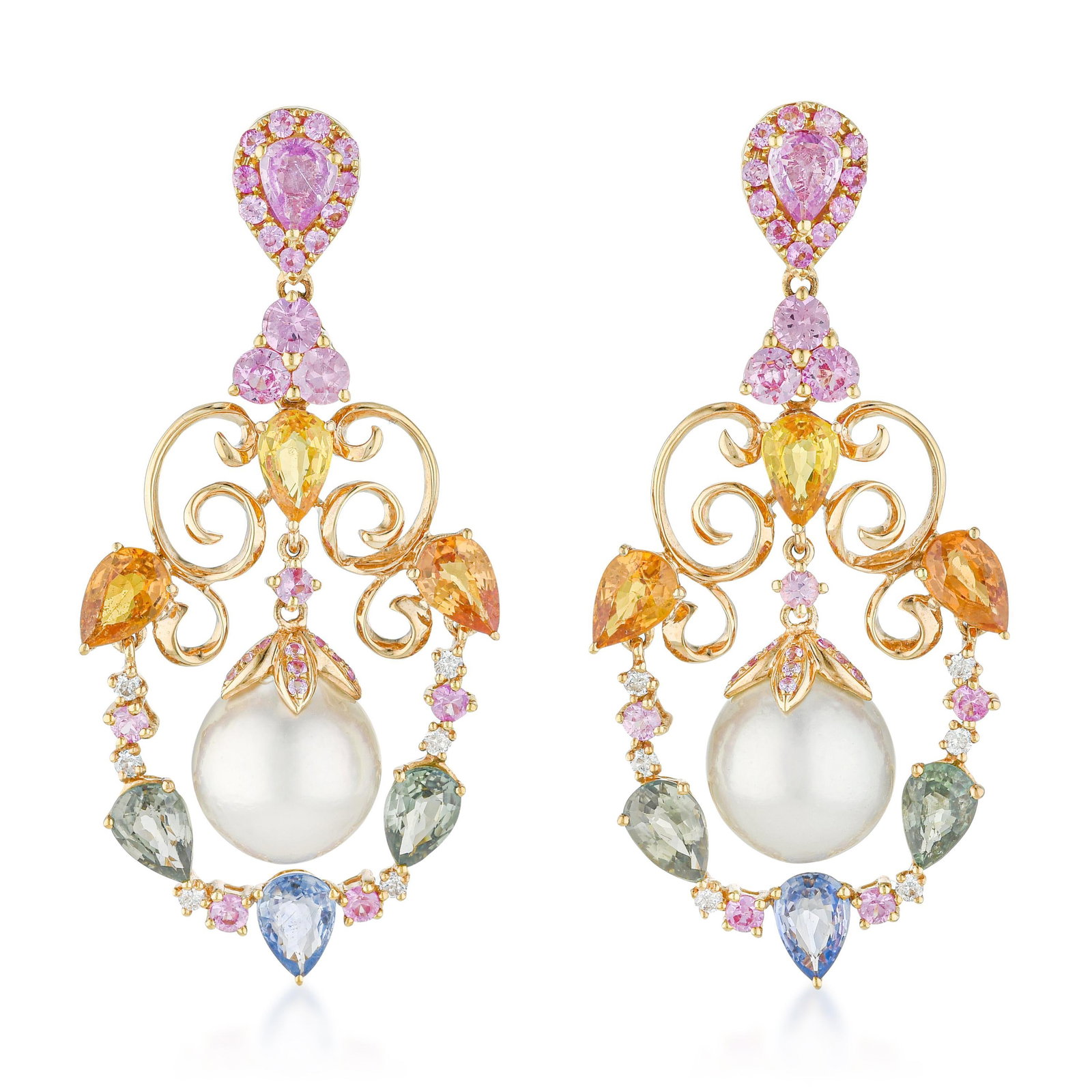 Pearl, Multi-Sapphire and Diamond Earrings (1 of 3)