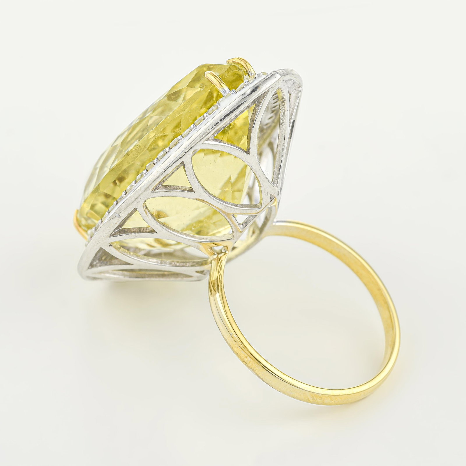 Lemon Quartz White Enamel and Diamond Ring - 2