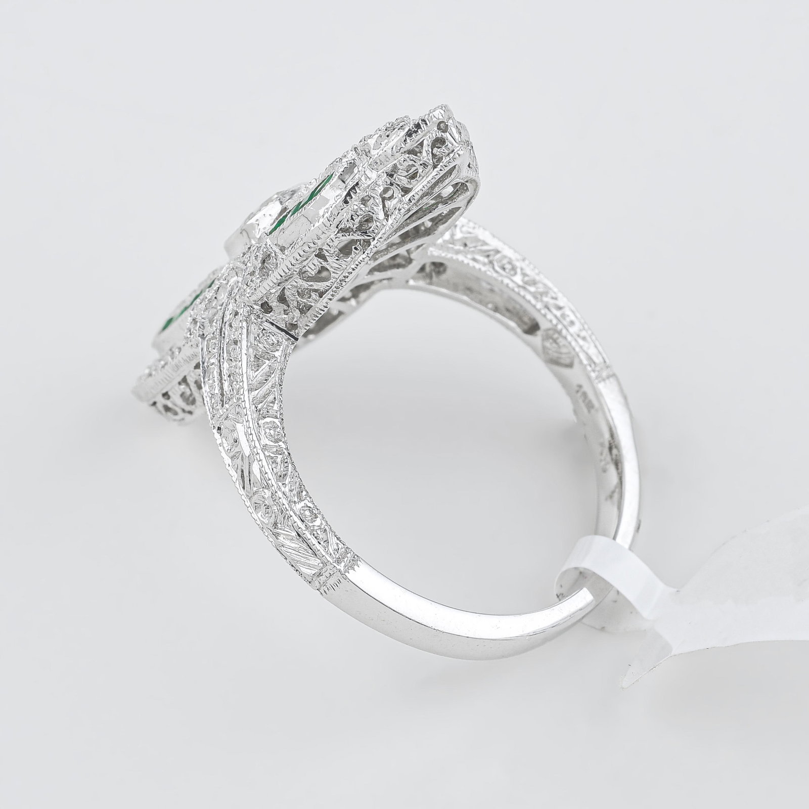 Diamond and Emerald Shield Ring - 2