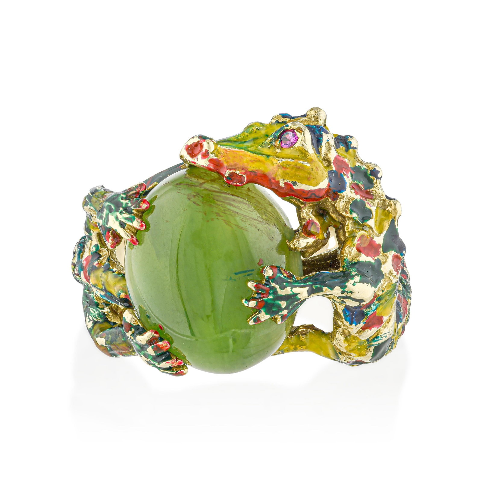 Alligator Nephrite Ring: ESTIMATED RETAIL PRICE: $3,000* *This is the estimated value a piece of similar quality, craftsmanship, and characteristics could command at retail. A yellow gold ring at 7 grams with a 15-millimeter