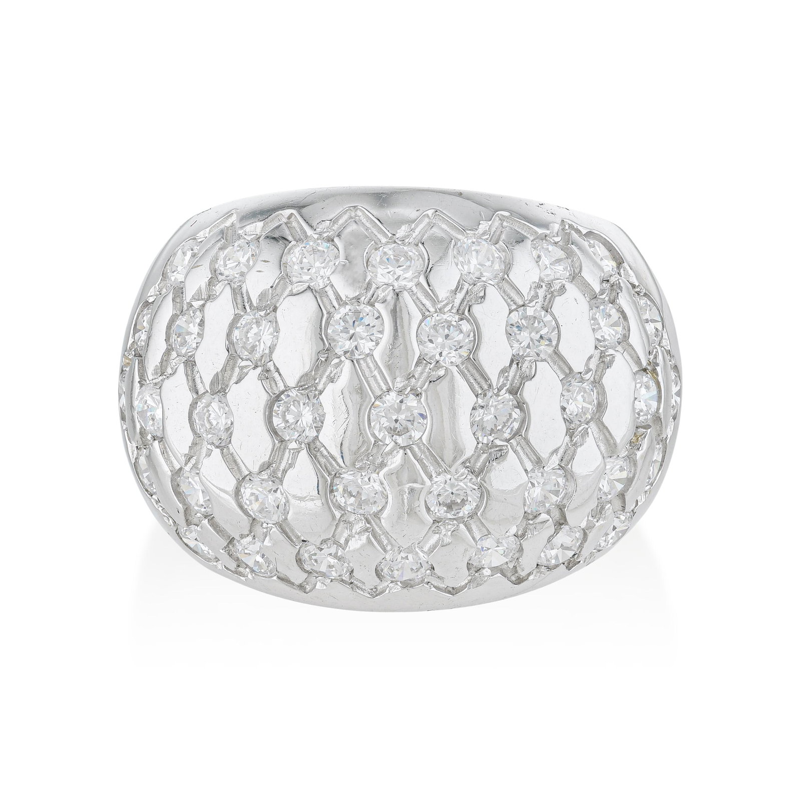 Diamond Wide Bombe Ring: ESTIMATED RETAIL PRICE: $5,500* *This is the estimated value a piece of similar quality, craftsmanship, and characteristics could command at retail. The bombe ring, with its convex domed face, is one