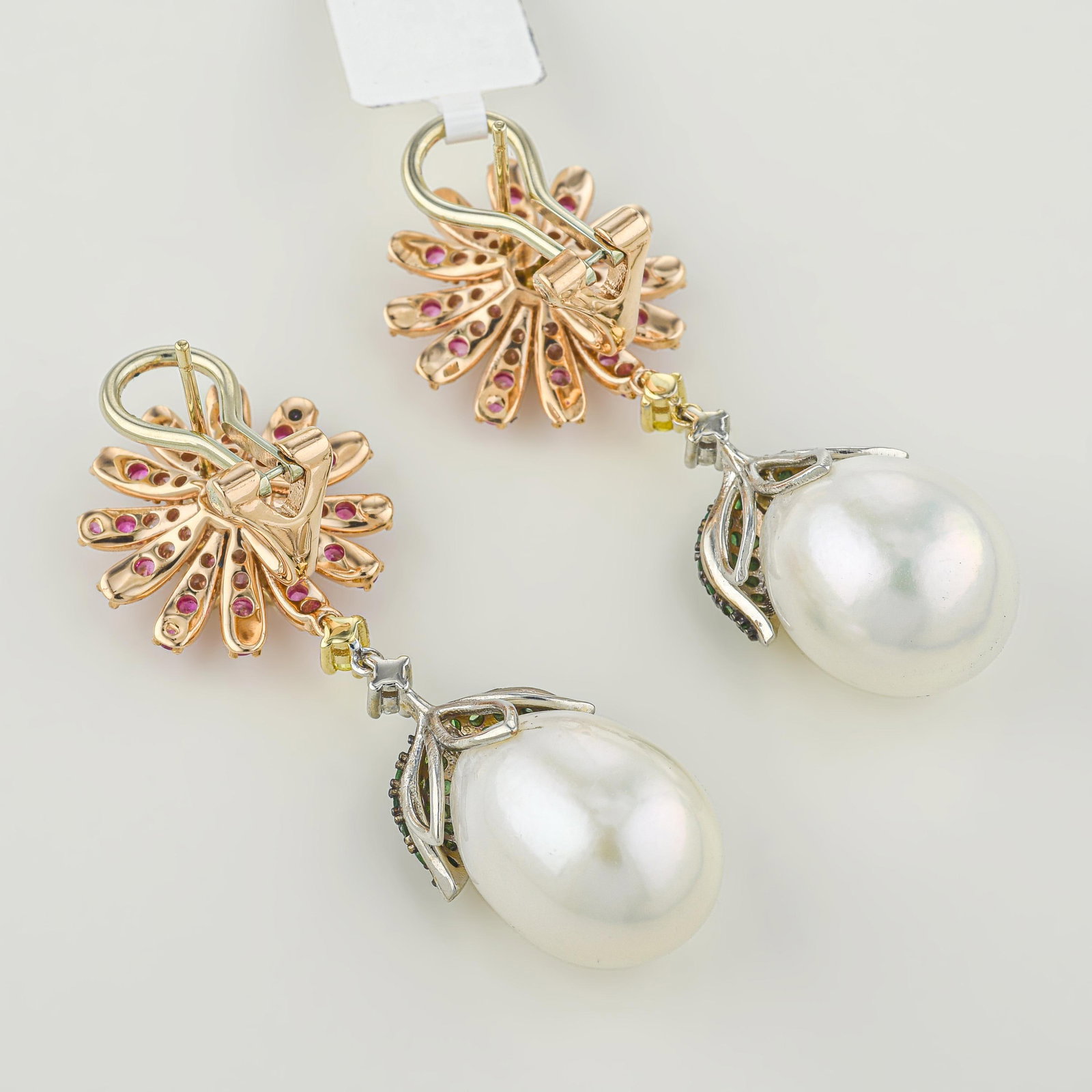 Multicolor Gemstone Daisy and Baroque Pearl Drop Earrings - 3
