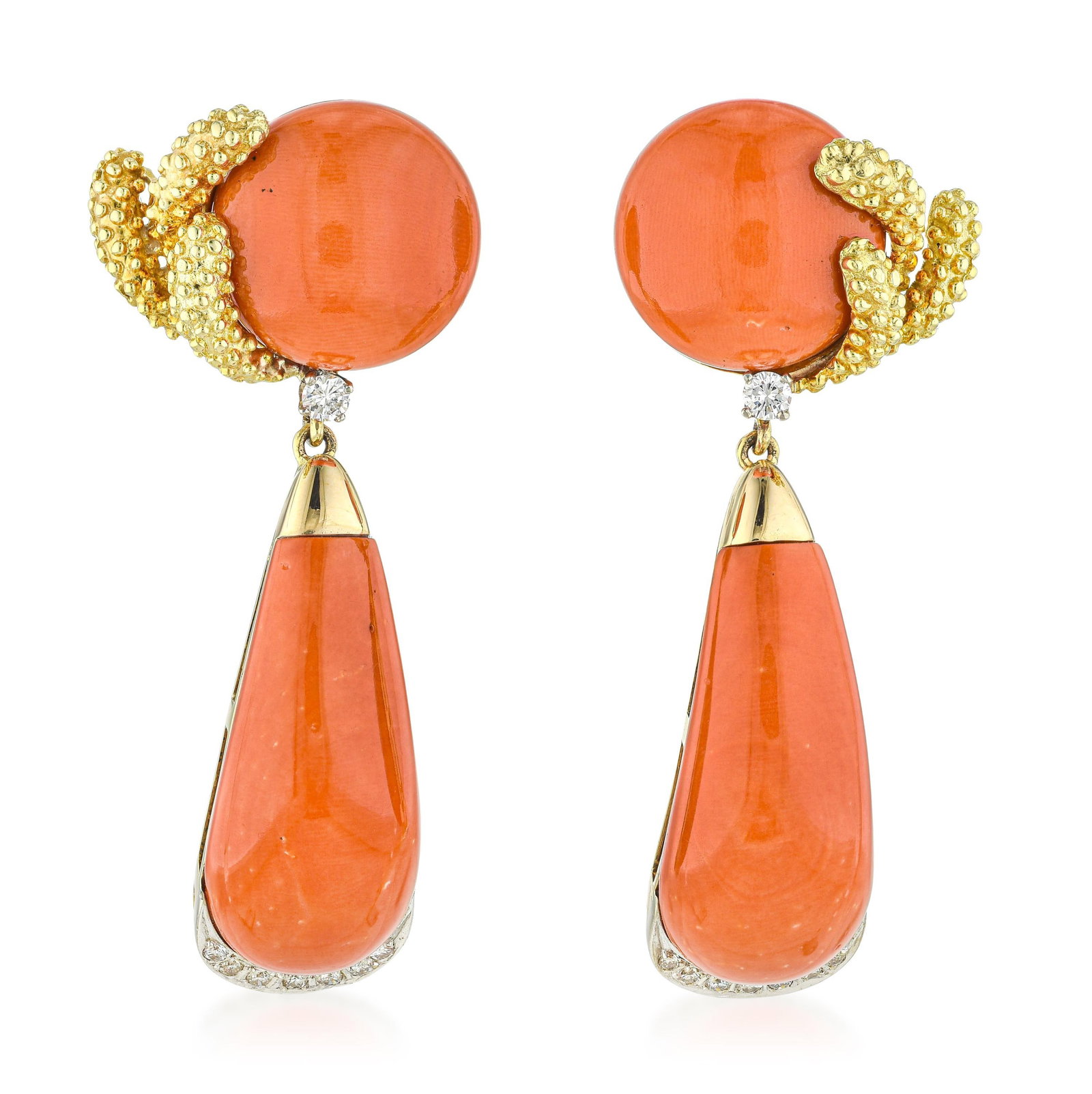 Coral and Diamond Earrings - 2