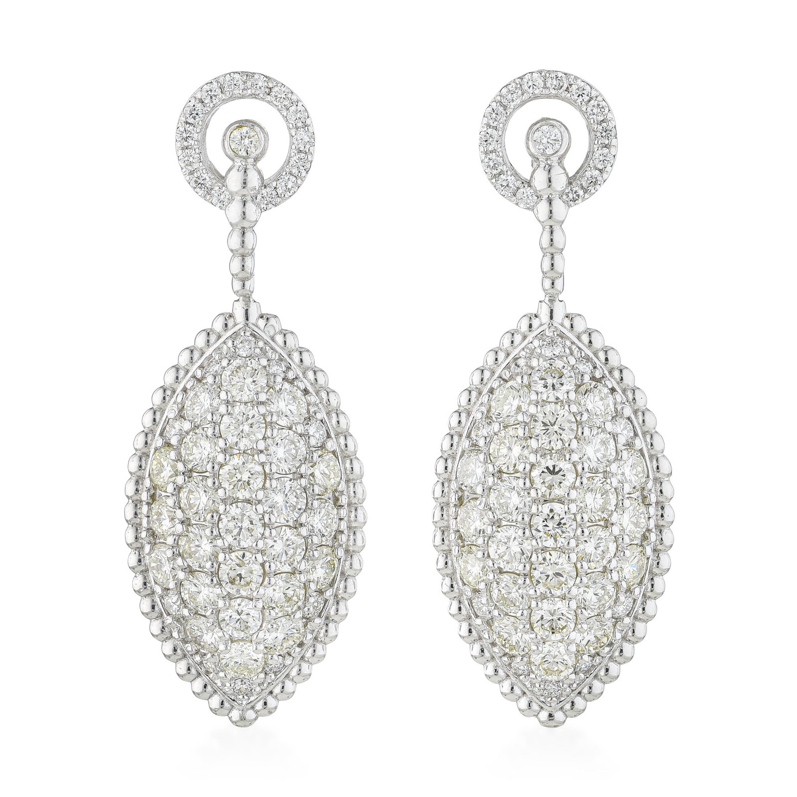 Diamond Drop Earrings: ESTIMATED RETAIL PRICE: 8,500* *This is the estimated value a piece of similar quality, craftsmanship, and characteristics could command at retail. The drop earring format is particularly well-suited 