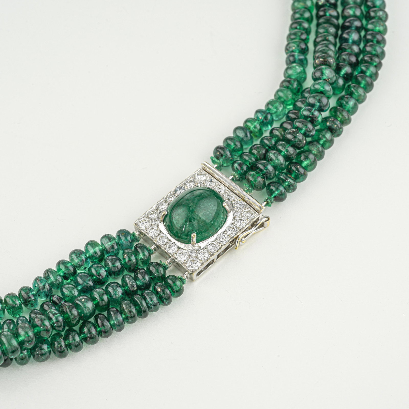Zambian Emerald Bead and Diamond Four Strand Necklace - 3
