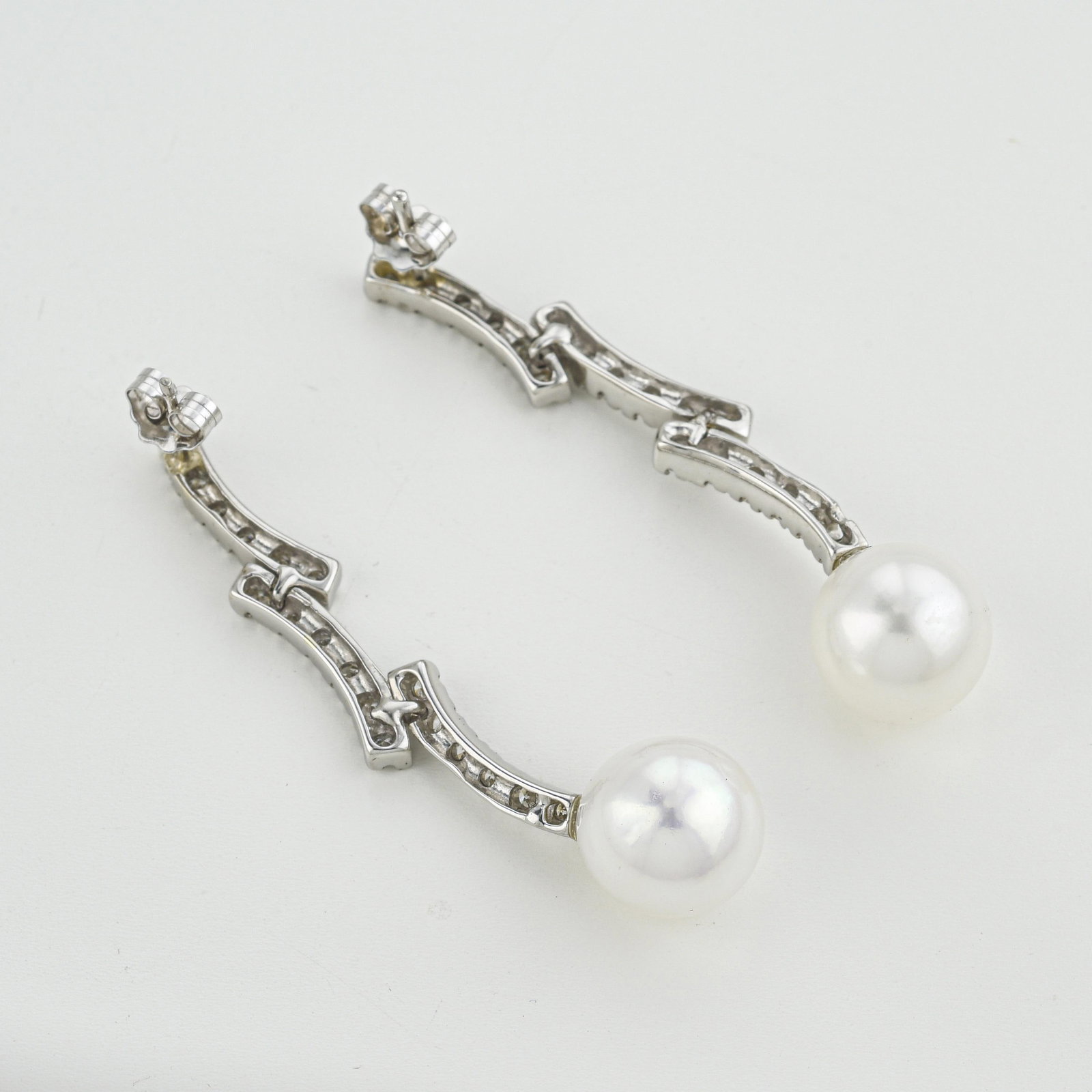 Pearl and Diamond Hanging Earrings - 2
