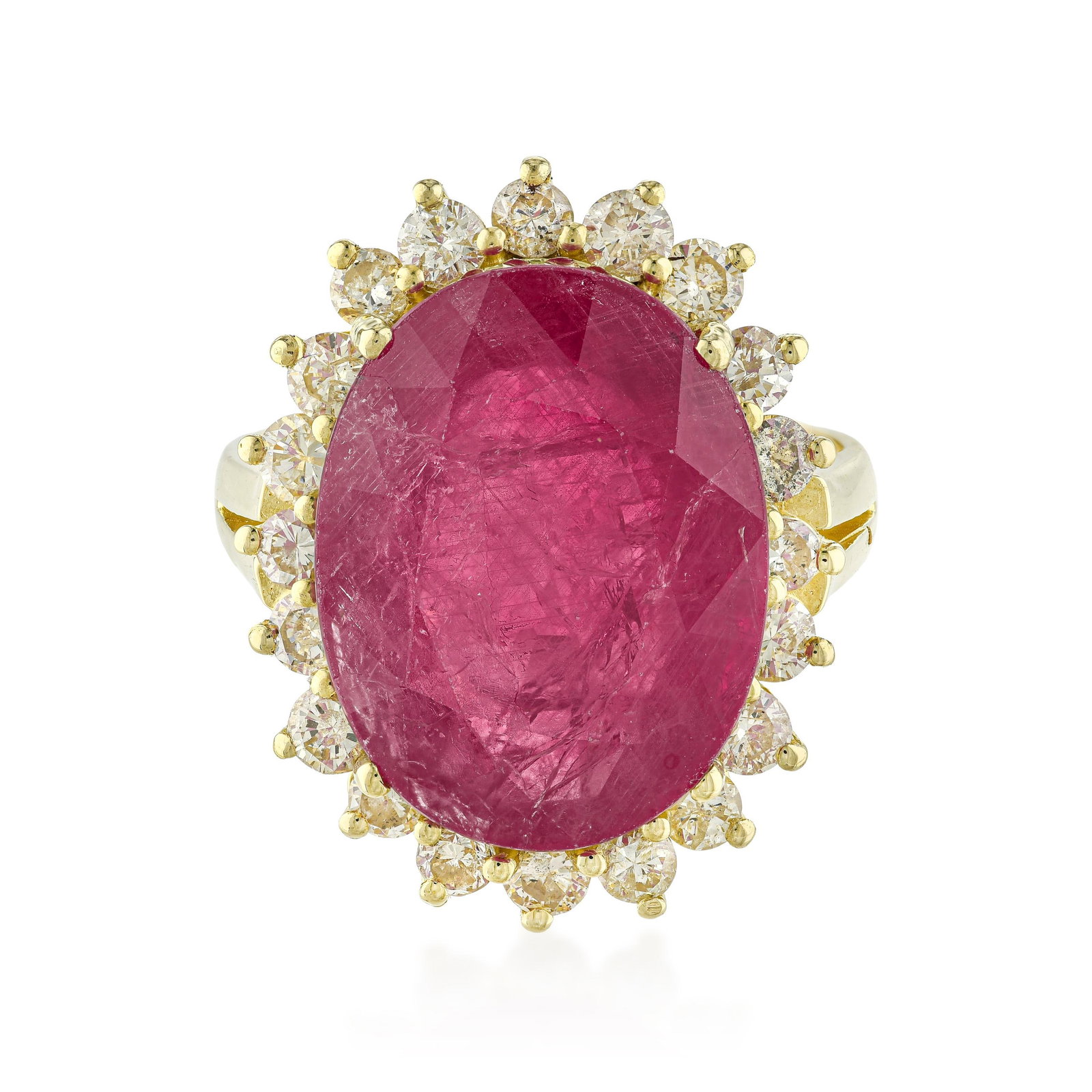 Ruby and Diamond Ring: ESTIMATED RETAIL PRICE: $3,200* *This is the estimated value a piece of similar quality, craftsmanship, and characteristics could command at retail. At 7.77 carats, this oval ruby sits at the scale