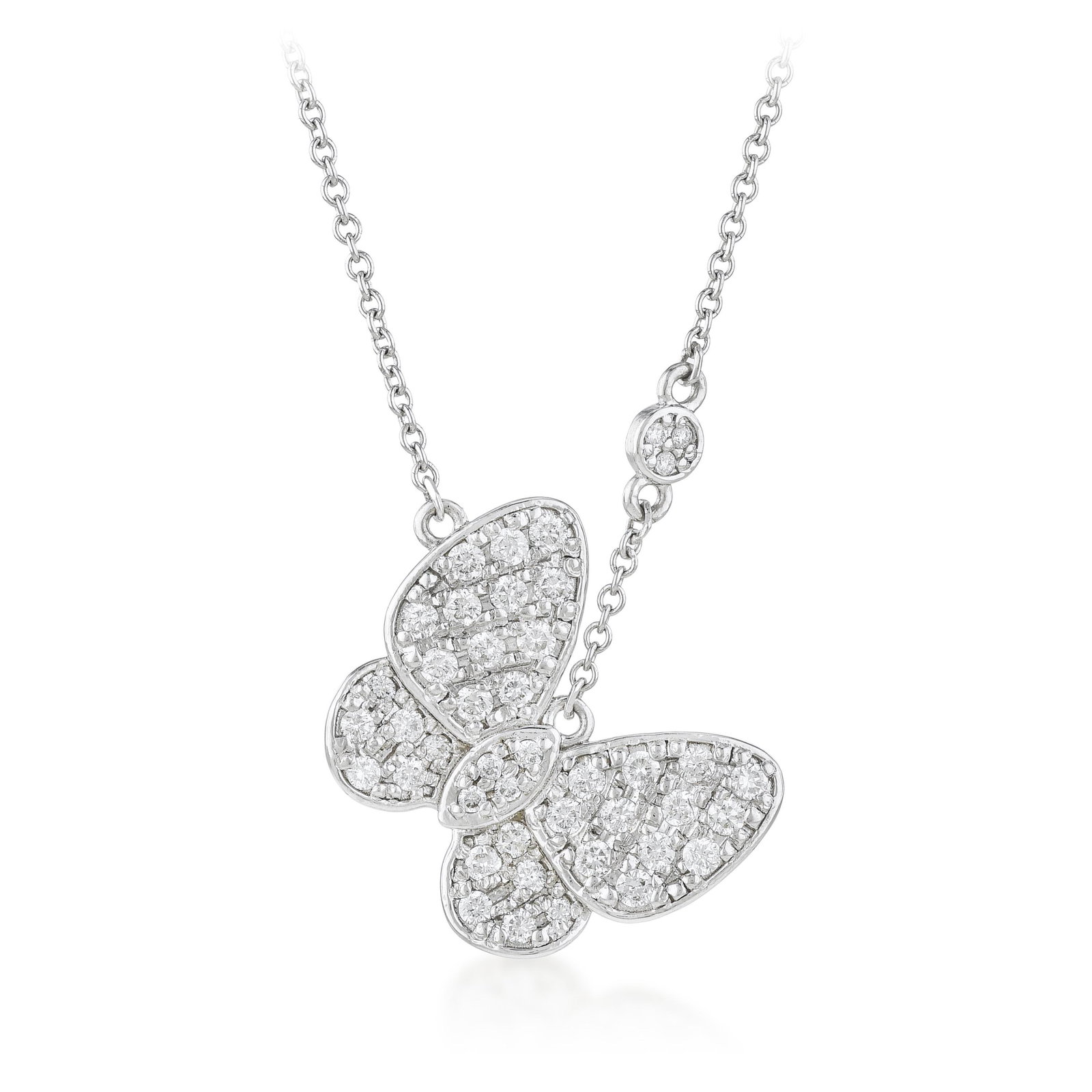 Diamond Butterfly Pendant Necklace: ESTIMATED RETAIL PRICE: $3,000* *This is the estimated value a piece of similar quality, craftsmanship, and characteristics could command at retail. Butterfly motifs return to fine jewelry every few d