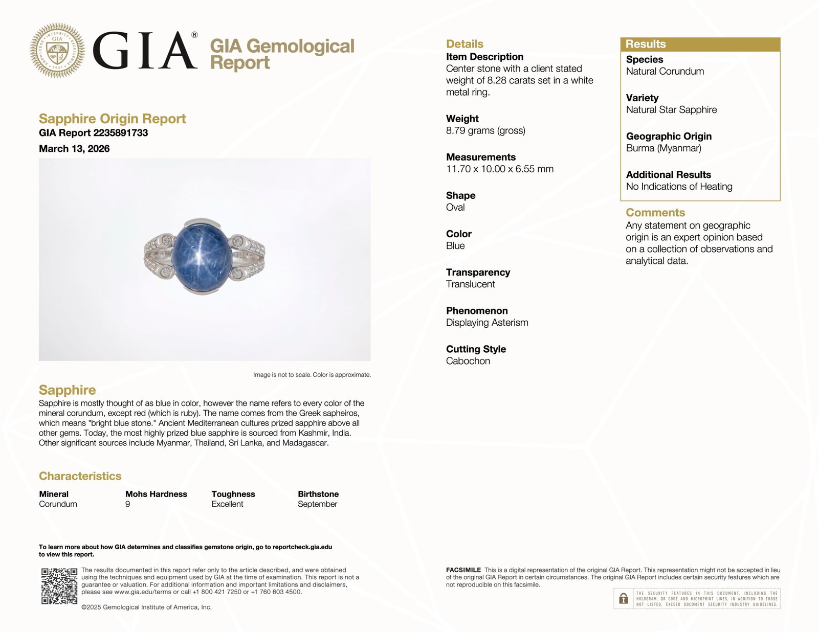Burma No-Heat Star Sapphire and Diamond Ring, GIA Certified - 3