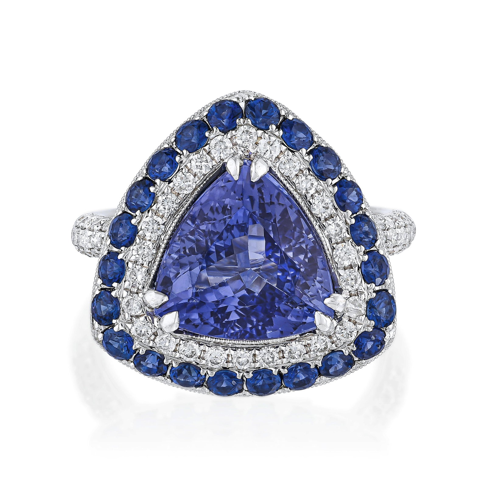Tanzanite Blue Sapphire and Diamond Ring: ESTIMATED RETAIL PRICE: $6,000* *This is the estimated value a piece of similar quality, craftsmanship, and characteristics could command at retail. Tanzanite at 4.90 carats with 1.07 carats of blue