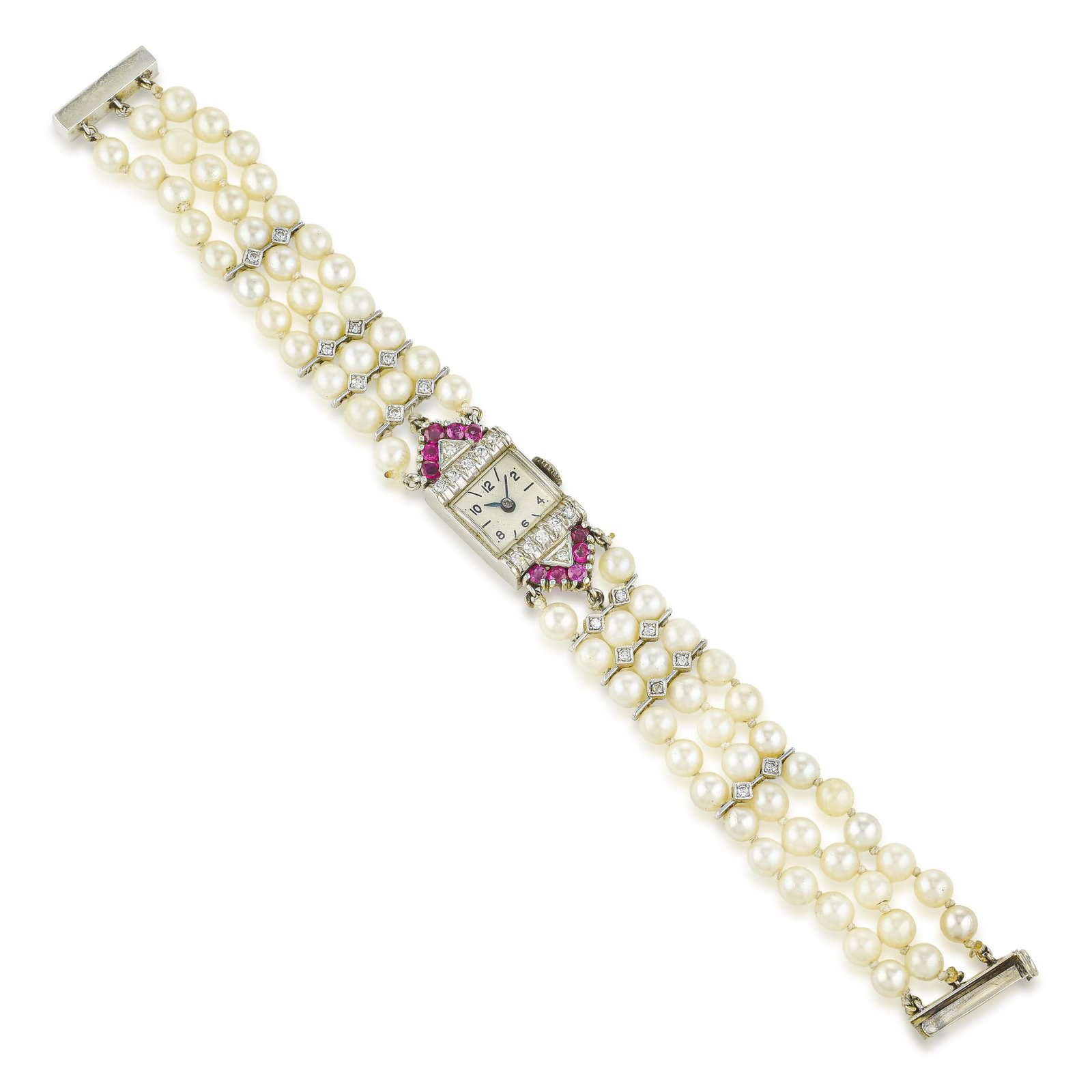 Vintage Pearl Diamond and Ruby Watch - 2