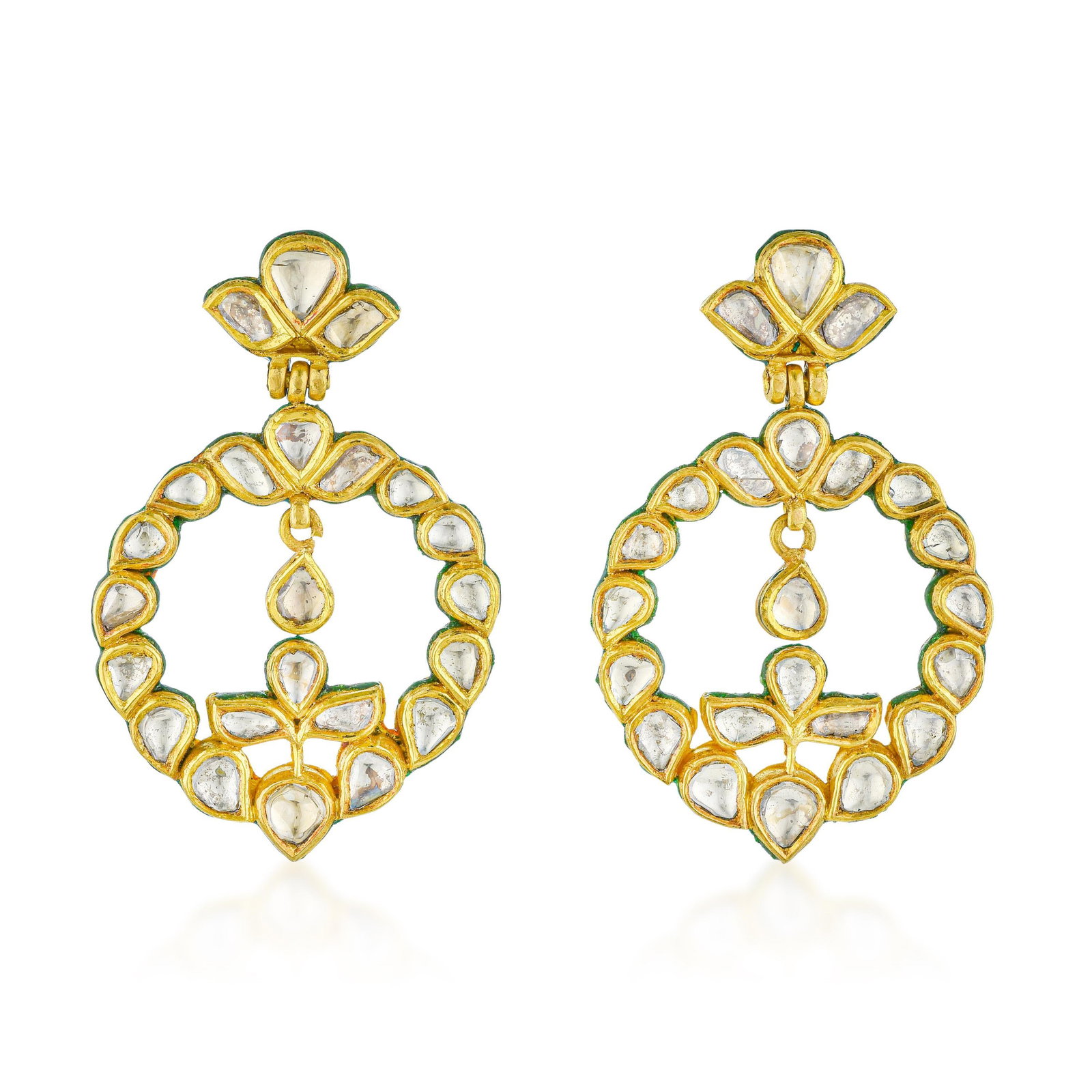 Rose Cut Diamond Earrings: ESTIMATED RETAIL PRICE: $5,500* *This is the estimated value a piece of similar quality, craftsmanship, and characteristics could command at retail. Rose cut diamonds at 3.34 carats in 22K gold