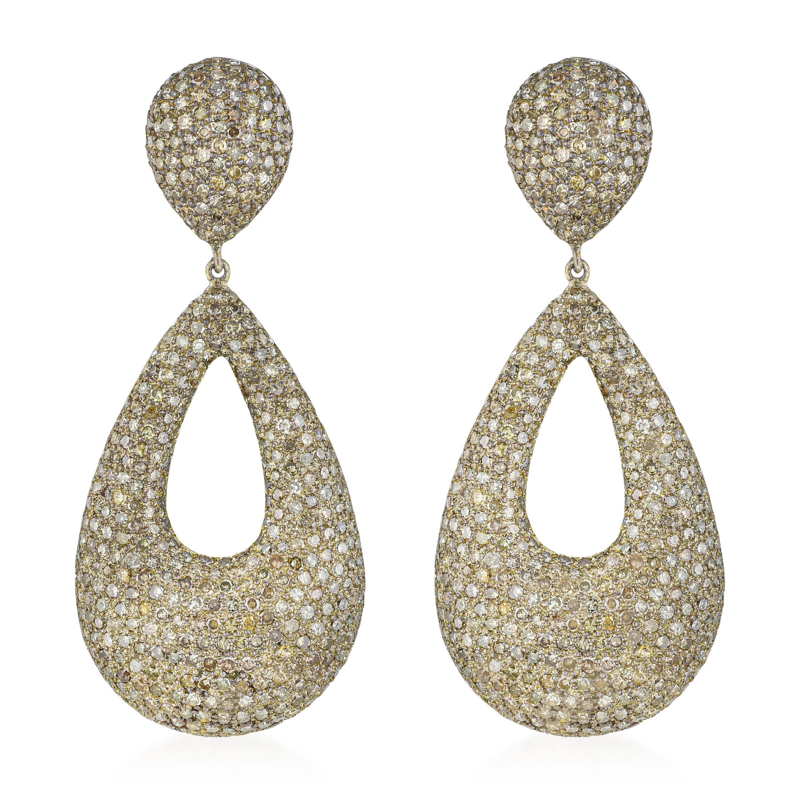 Diamond Pave Drop Earrings: ESTIMATED RETAIL PRICE: $5,000* *This is the estimated value a piece of similar quality, craftsmanship, and characteristics could command at retail. Pavé diamond drop earrings at 10.52 carats