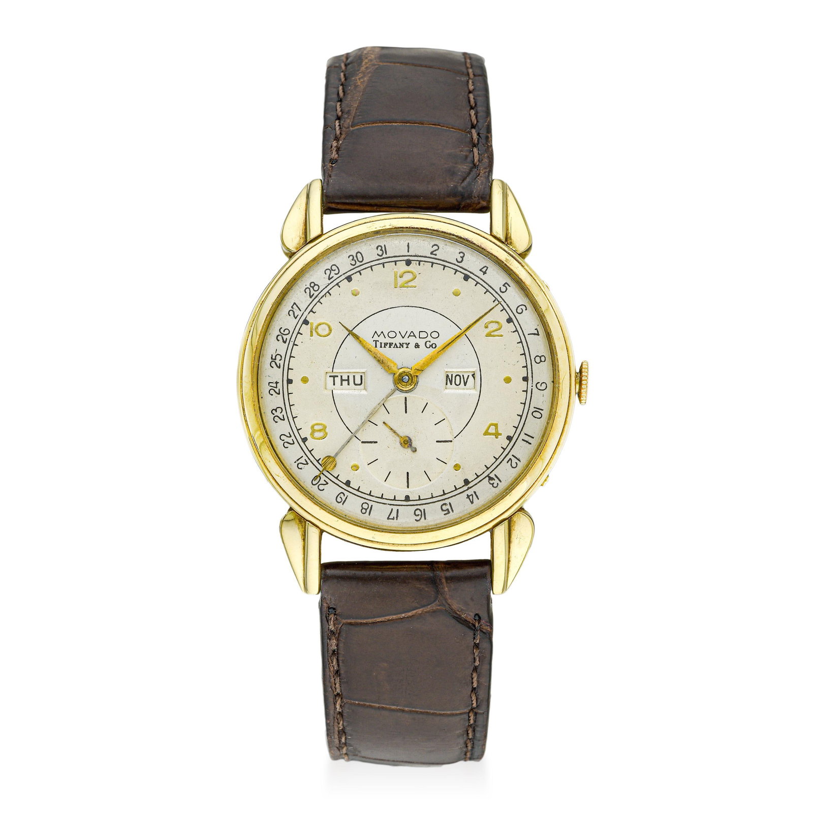 Movado for Tiffany & Co. Triple Date in 14K Gold: ESTIMATED RETAIL PRICE: $5,000* *This is the estimated value a piece of similar quality, craftsmanship, and characteristics could command at retail. Summary of Key Characteristics CIRCA: 1950s CASE MA