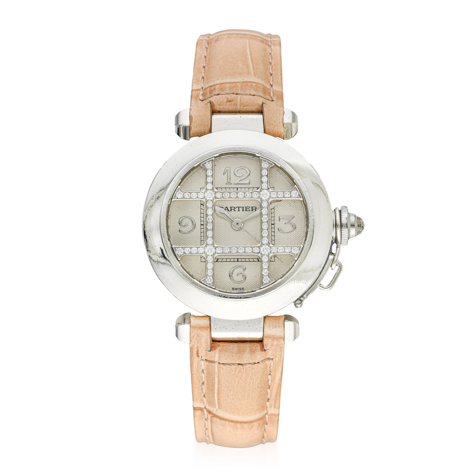 Cartier Pasha in 18K White Gold with Diamonds: ESTIMATED RETAIL PRICE: $15,000* *This is the estimated value a piece of similar quality, craftsmanship, and characteristics could command at retail. Summary of Key Characteristics CIRCA: 2000s CASE M