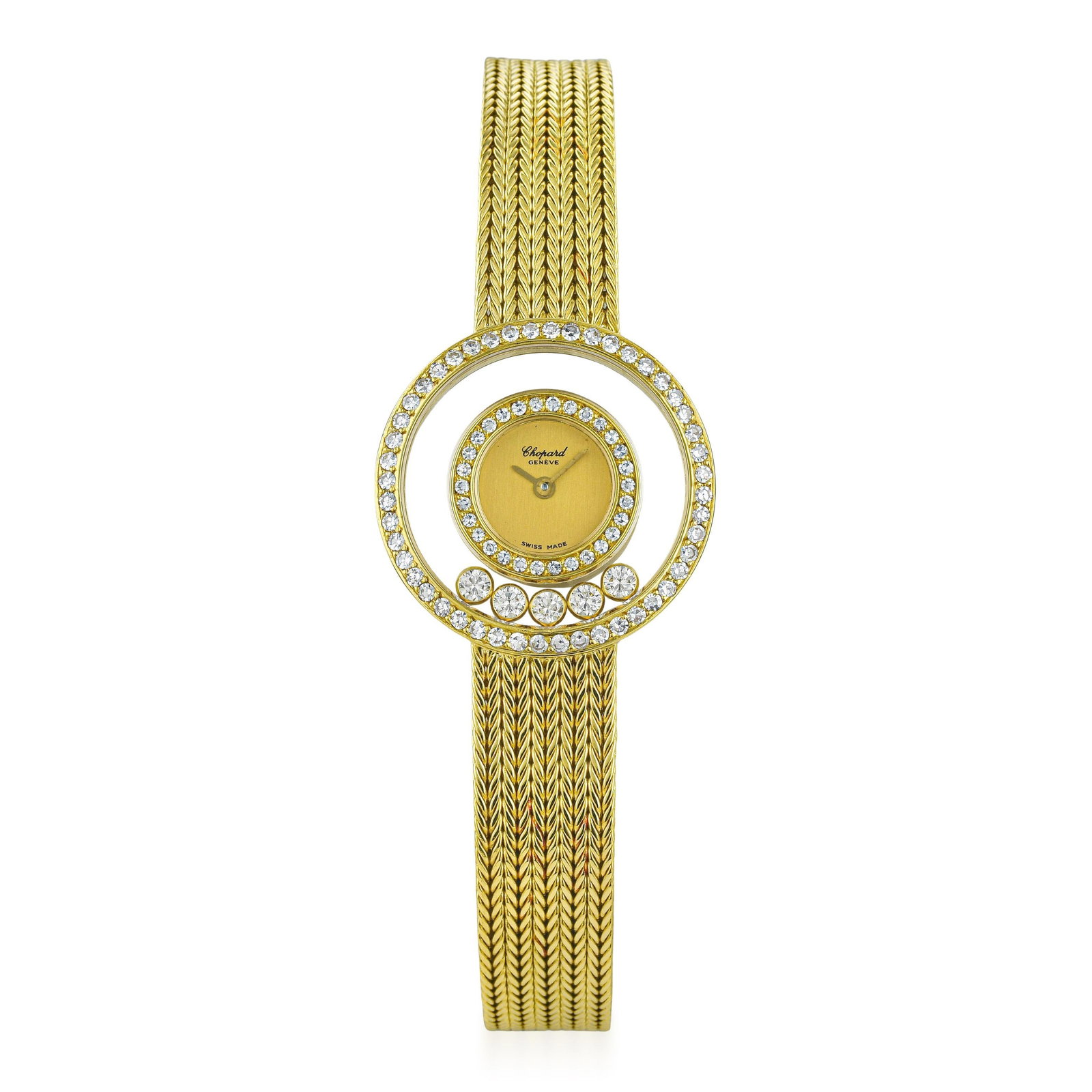 Chopard Happy Diamonds in 18K Gold: ESTIMATED RETAIL PRICE: $23,900* *This is the estimated value a piece of similar quality, craftsmanship, and characteristics could command at retail. Summary of Key Characteristics CIRCA: 1990s CASE M