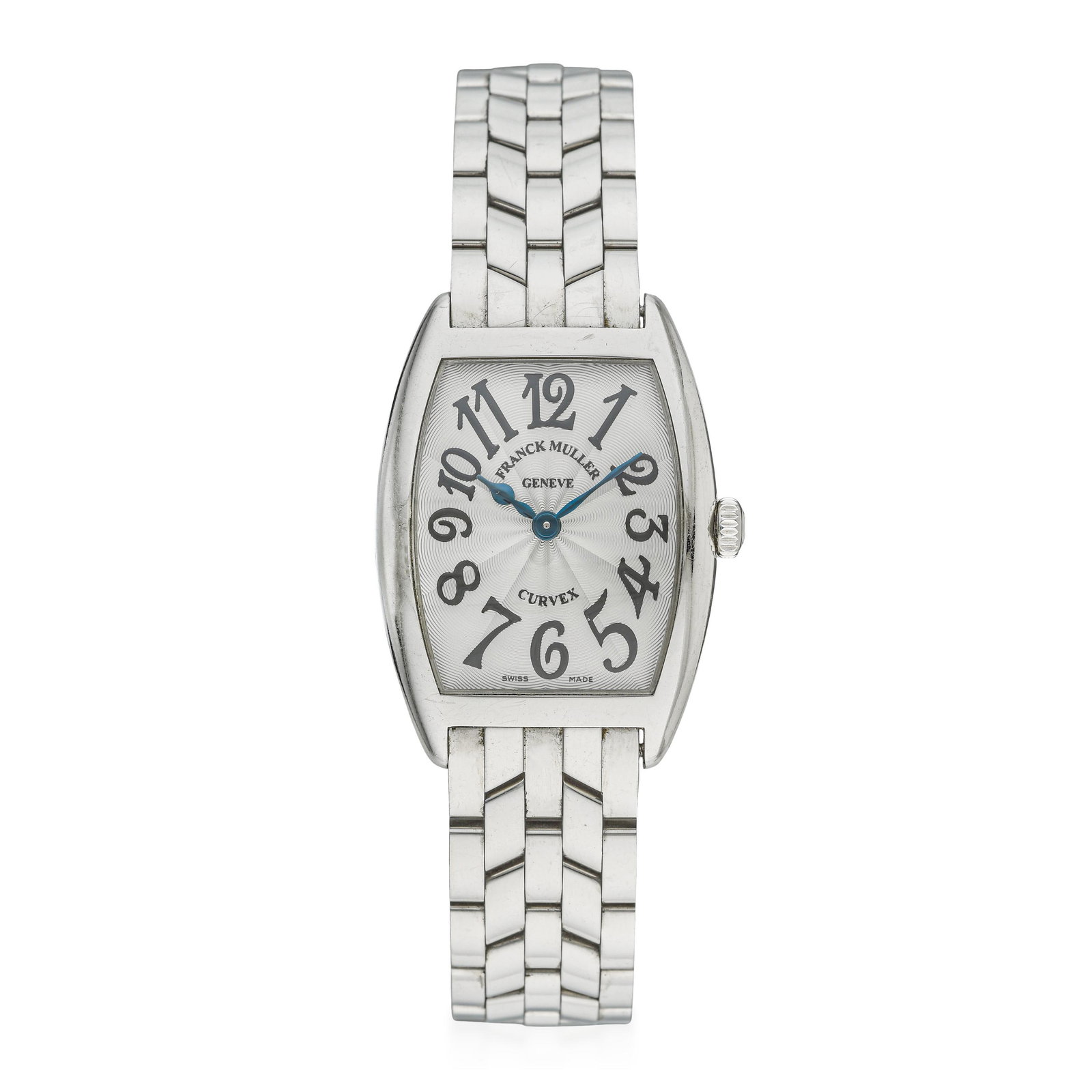 Franck Muller Curvex Ladies' in Steel with Bracelet: ESTIMATED RETAIL PRICE: $4,000* *This is the estimated value a piece of similar quality, craftsmanship, and characteristics could command at retail. Summary of Key Characteristics CIRCA: 2000s CASE MA
