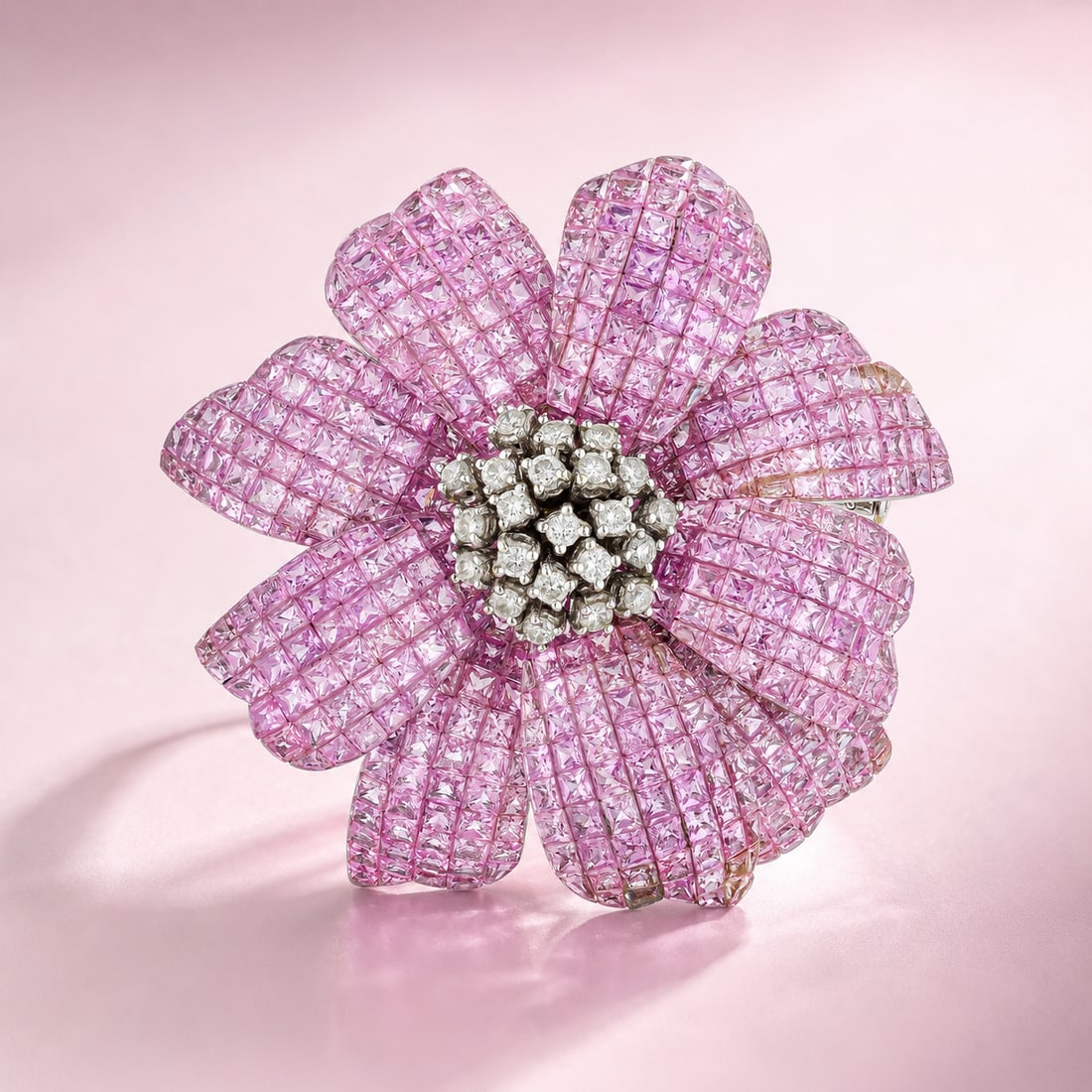 Pink Sapphire Invisible-Set Flower Pin (1 of 3)