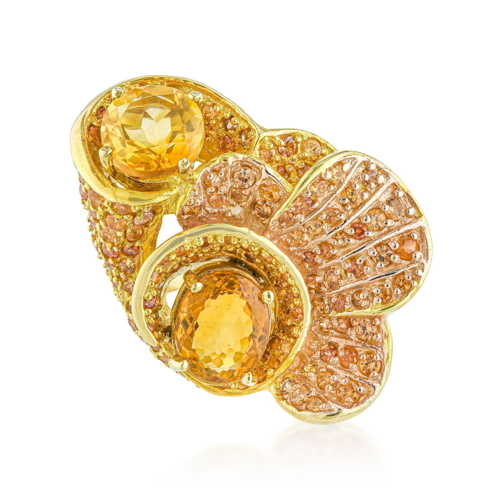 Costume Sapphire and Citrine Ring: ESTIMATED RETAIL PRICE: $400 * *This is the estimated value a piece of similar quality, craftsmanship, and characteristics could command at retail. This costume ring pairs blue and yellow tones in a c