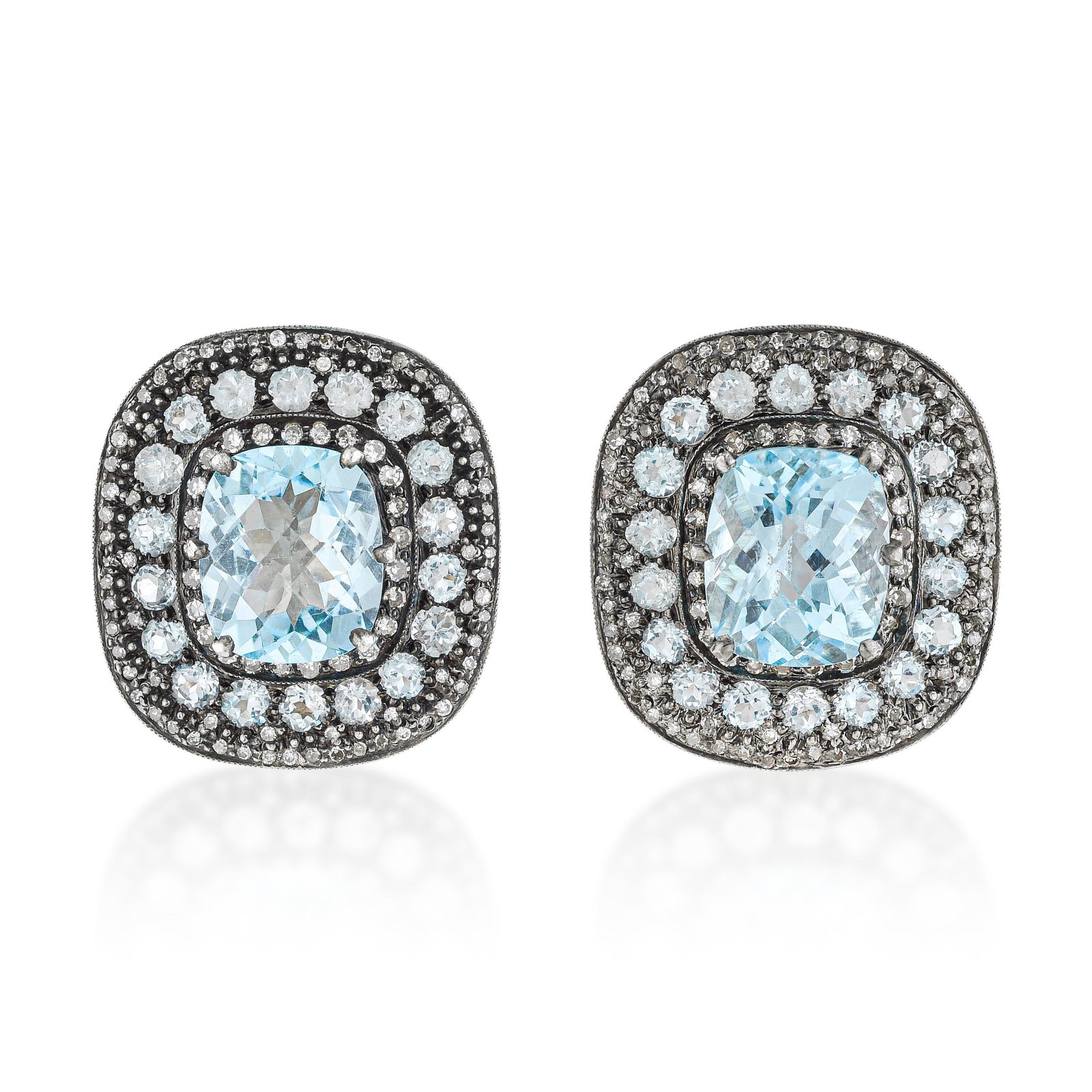 Blue Topaz and Diamond Earrings: ESTIMATED RETAIL PRICE: $6,000* *This is the estimated value a piece of similar quality, craftsmanship, and characteristics could command at retail. Blue topaz at nearly 20 carats per pair across thes