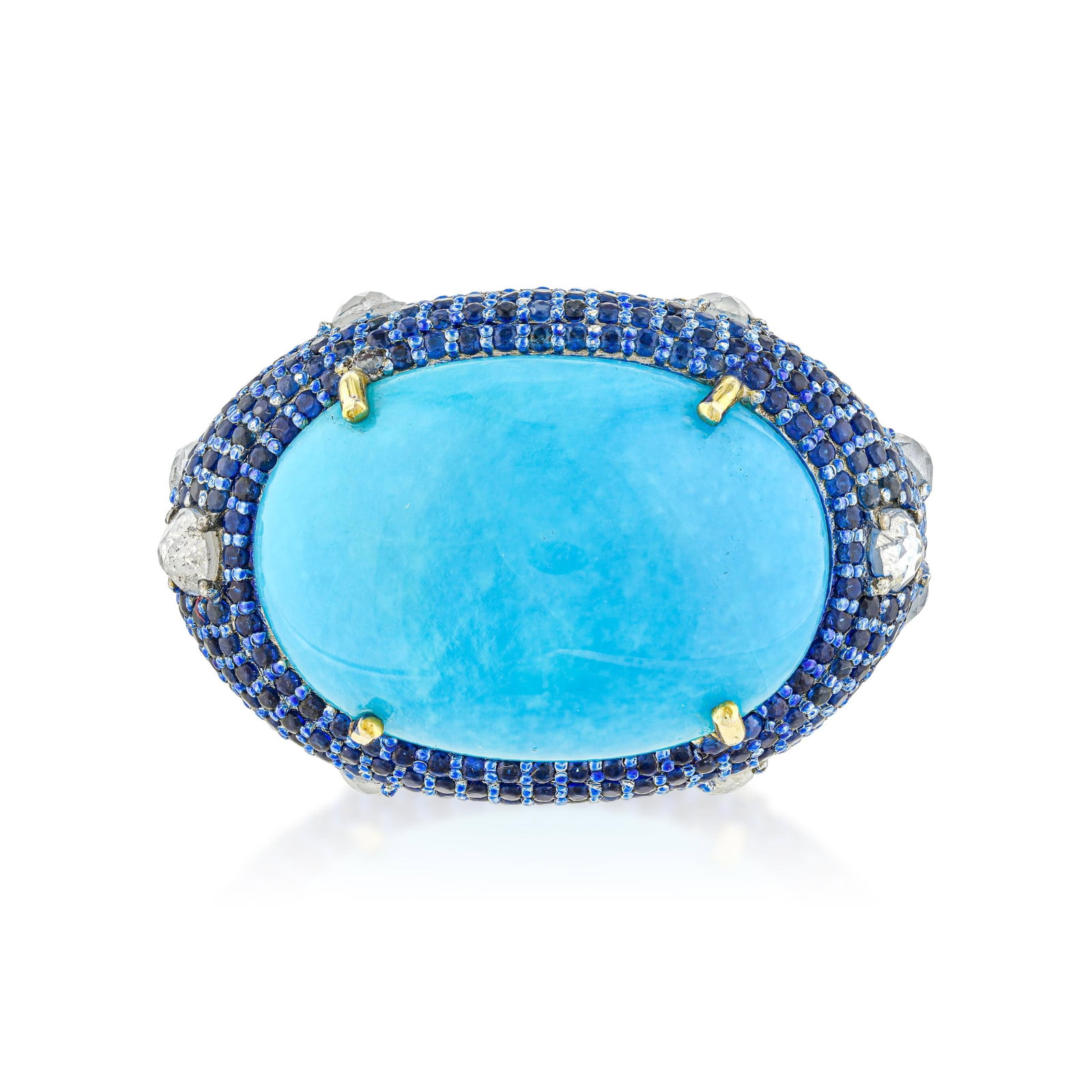 Persian Turquoise Blue Sapphire and Diamond Ring: ESTIMATED RETAIL PRICE: $2,000 * *This is the estimated value a piece of similar quality, craftsmanship, and characteristics could command at retail. Persian turquoise, from the historic Nishapur mine