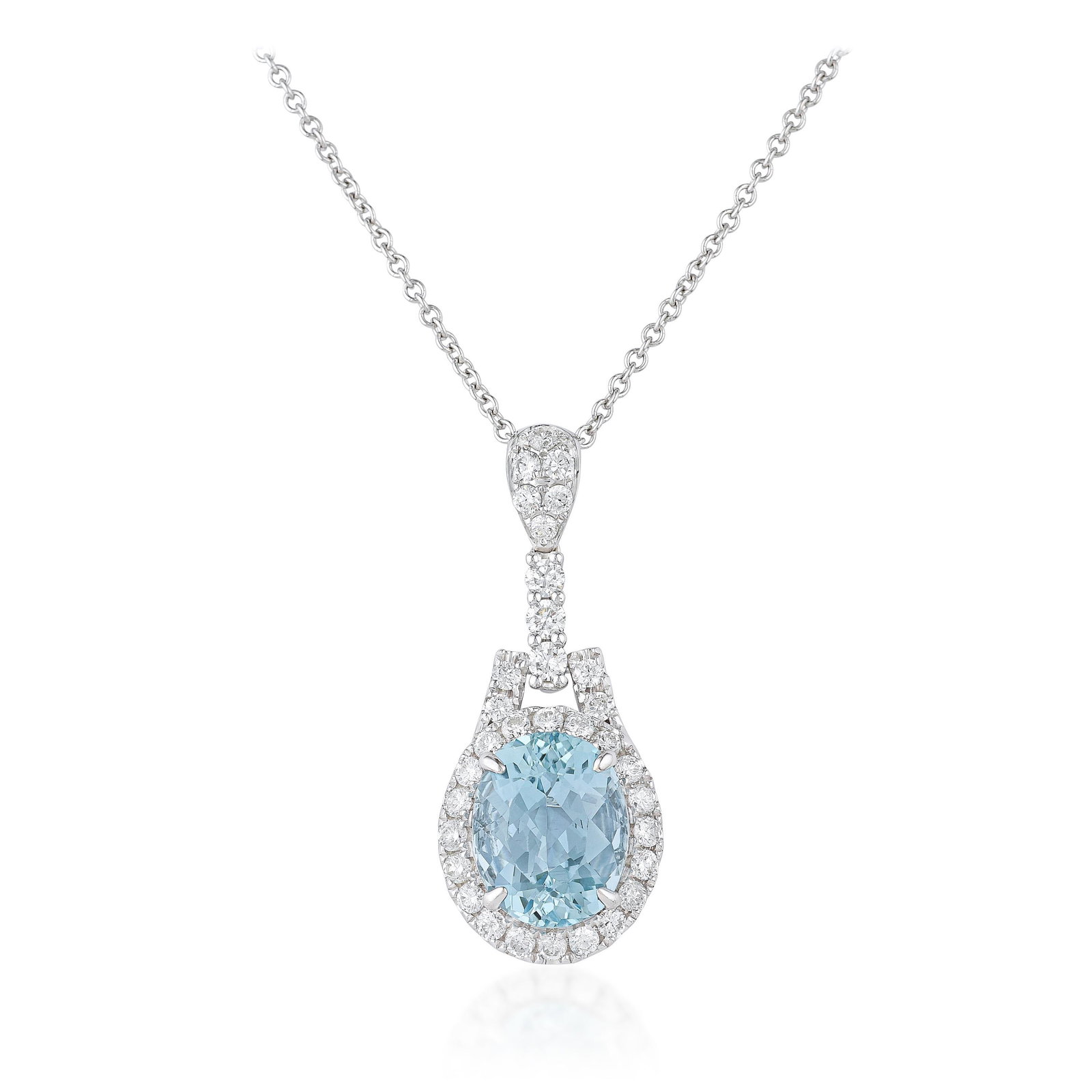 Aquamarine and Diamond Pendant Necklace: ESTIMATED RETAIL PRICE: $4,700* *This is the estimated value a piece of similar quality, craftsmanship, and characteristics could command at retail. Summary of Key Characteristics • Metal: 18K go