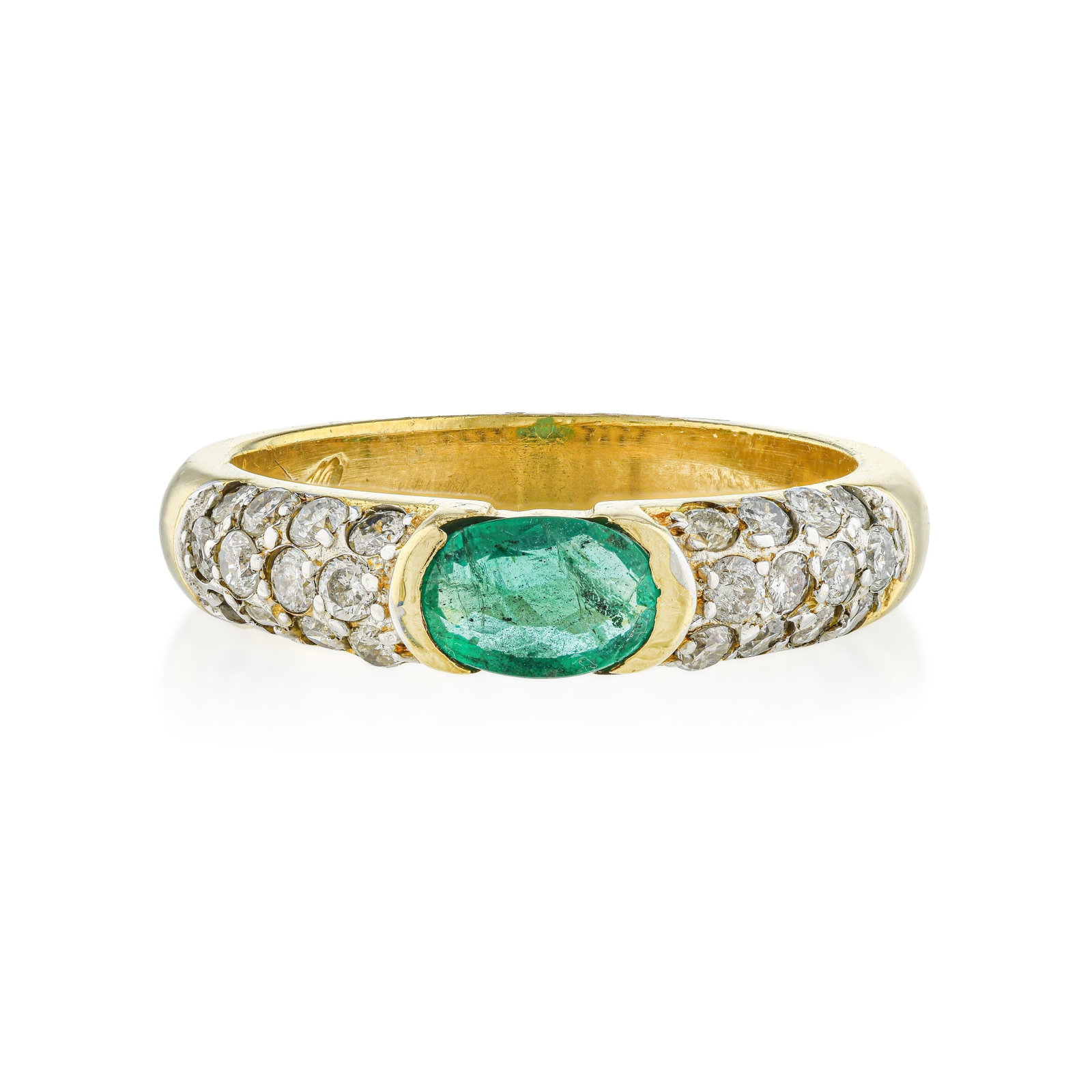 Emerald and Diamond Band Ring: ESTIMATED RETAIL PRICE: $1,400* *This is the estimated value a piece of similar quality, craftsmanship, and characteristics could command at retail. Summary of Key Characteristics • Metal: 18K ye