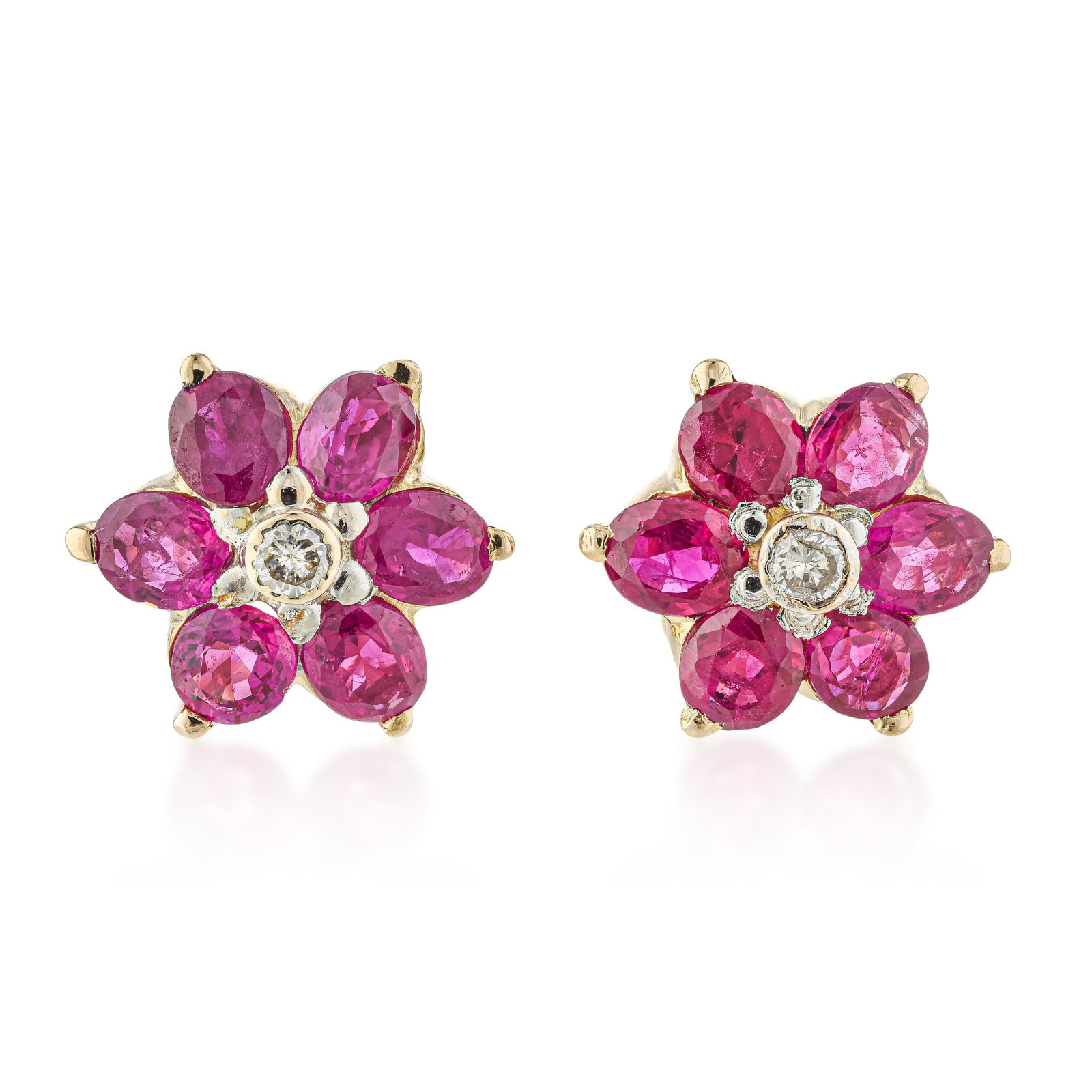 Burma Ruby and Diamond Flower Earrings: ESTIMATED RETAIL PRICE: $1,500 * *This is the estimated value a piece of similar quality, craftsmanship, and characteristics could command at retail. Burma ruby, even at under one carat total,