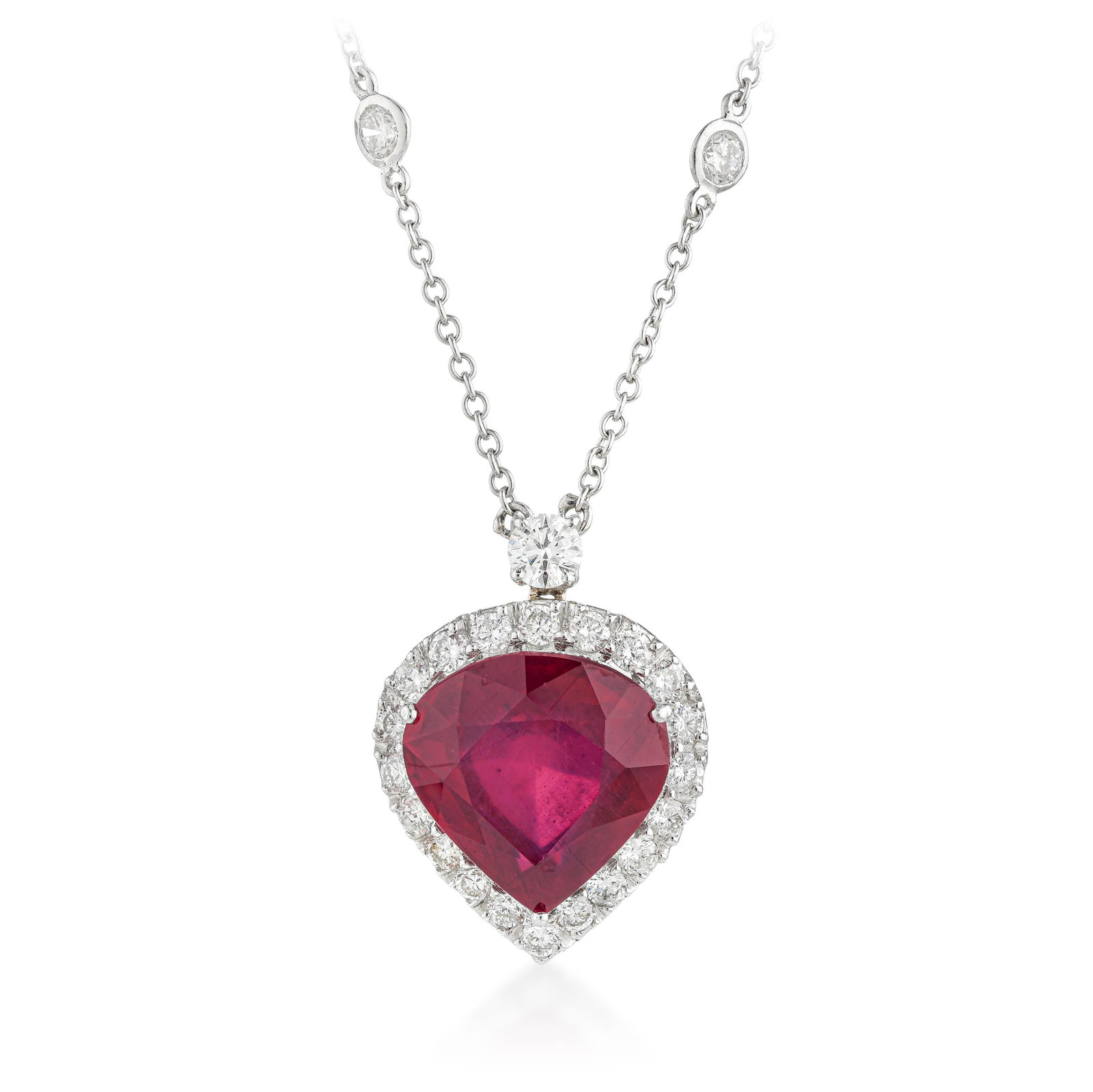Ruby and Diamond Heart Pendant Necklace: ESTIMATED RETAIL PRICE: $13,500* *This is the estimated value a piece of similar quality, craftsmanship, and characteristics could command at retail. African ruby pendants at 14.80 carats deliver