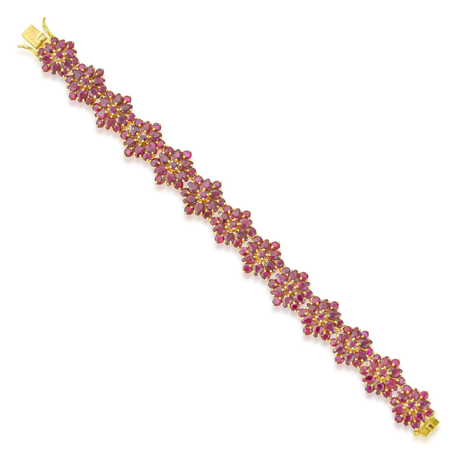 Ruby Flower Bracelet: ESTIMATED RETAIL PRICE: $4,500 * *This is the estimated value a piece of similar quality, craftsmanship, and characteristics could command at retail. Nineteen and a half carats of rubies distributed