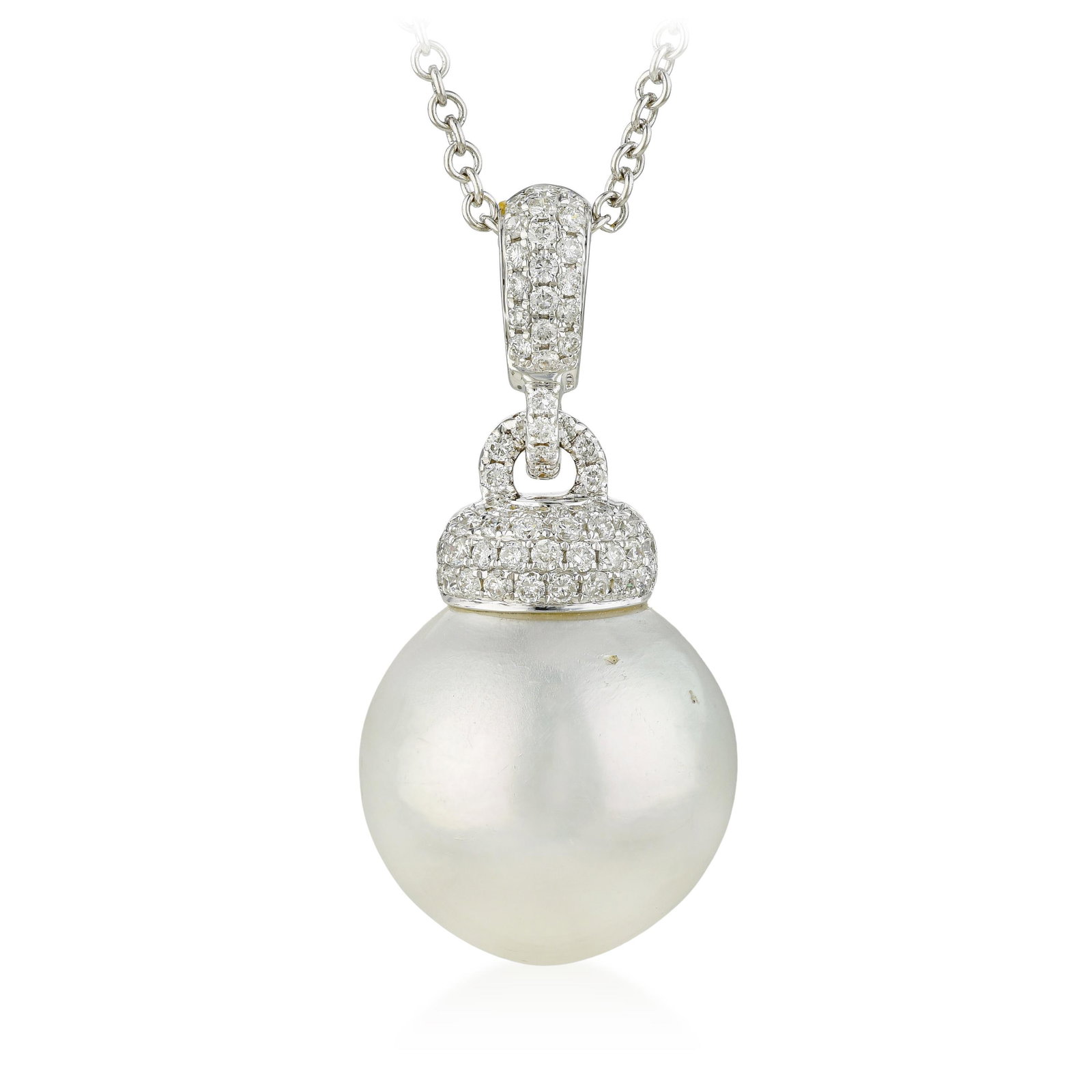 Pearl and Diamond Pendant Necklace: ESTIMATED RETAIL PRICE: $6,500* *This is the estimated value a piece of similar quality, craftsmanship, and characteristics could command at retail. South Sea pearls at 15.3mm operate at the upper end