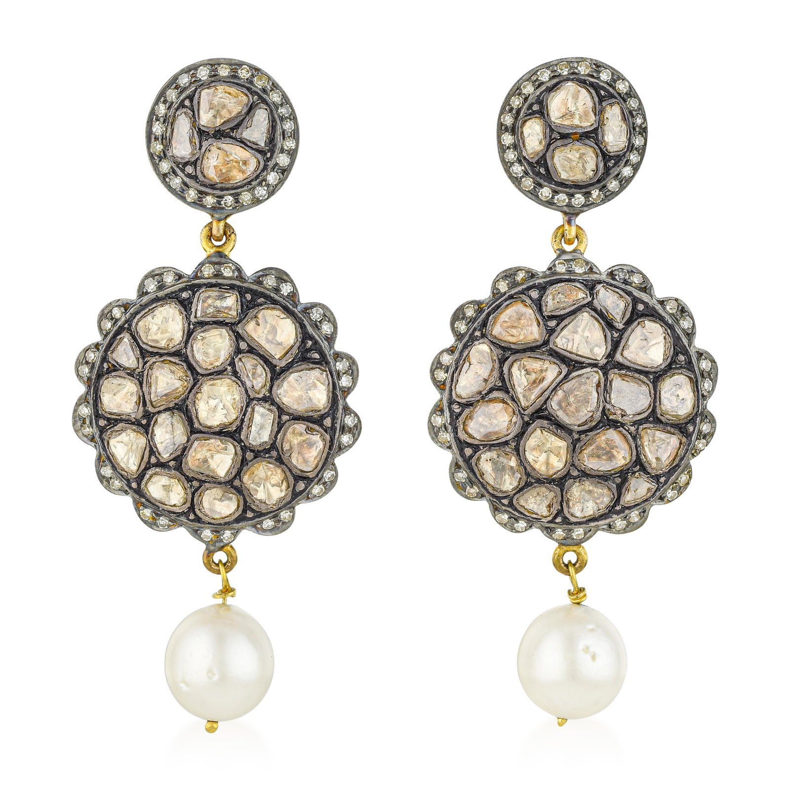 Rose Cut Diamond and Pearl Earrings - No Reserve Lot: ESTIMATED RETAIL PRICE: $800 * *This is the estimated value a piece of similar quality, craftsmanship, and characteristics could command at retail. Rose-cut diamonds and cultured pearls belong to the 