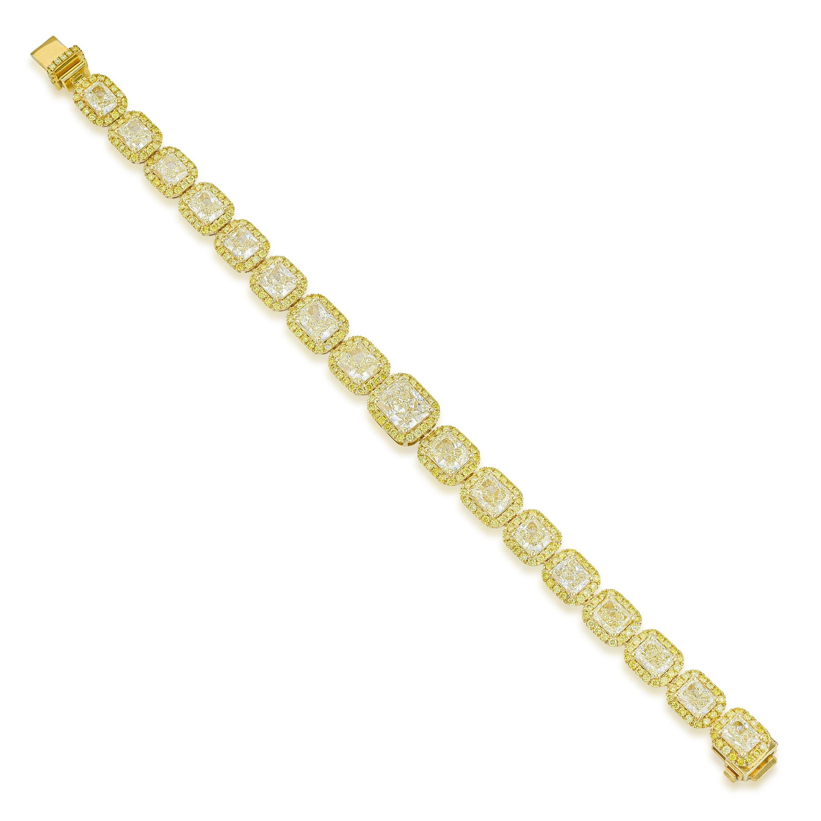 Fancy Light Yellow Diamond Bracelet: ESTIMATED RETAIL PRICE: $75,000 * *This is the estimated value a piece of similar quality, craftsmanship, and characteristics could command at retail. Sixteen radiant-cut fancy light yellow diamonds