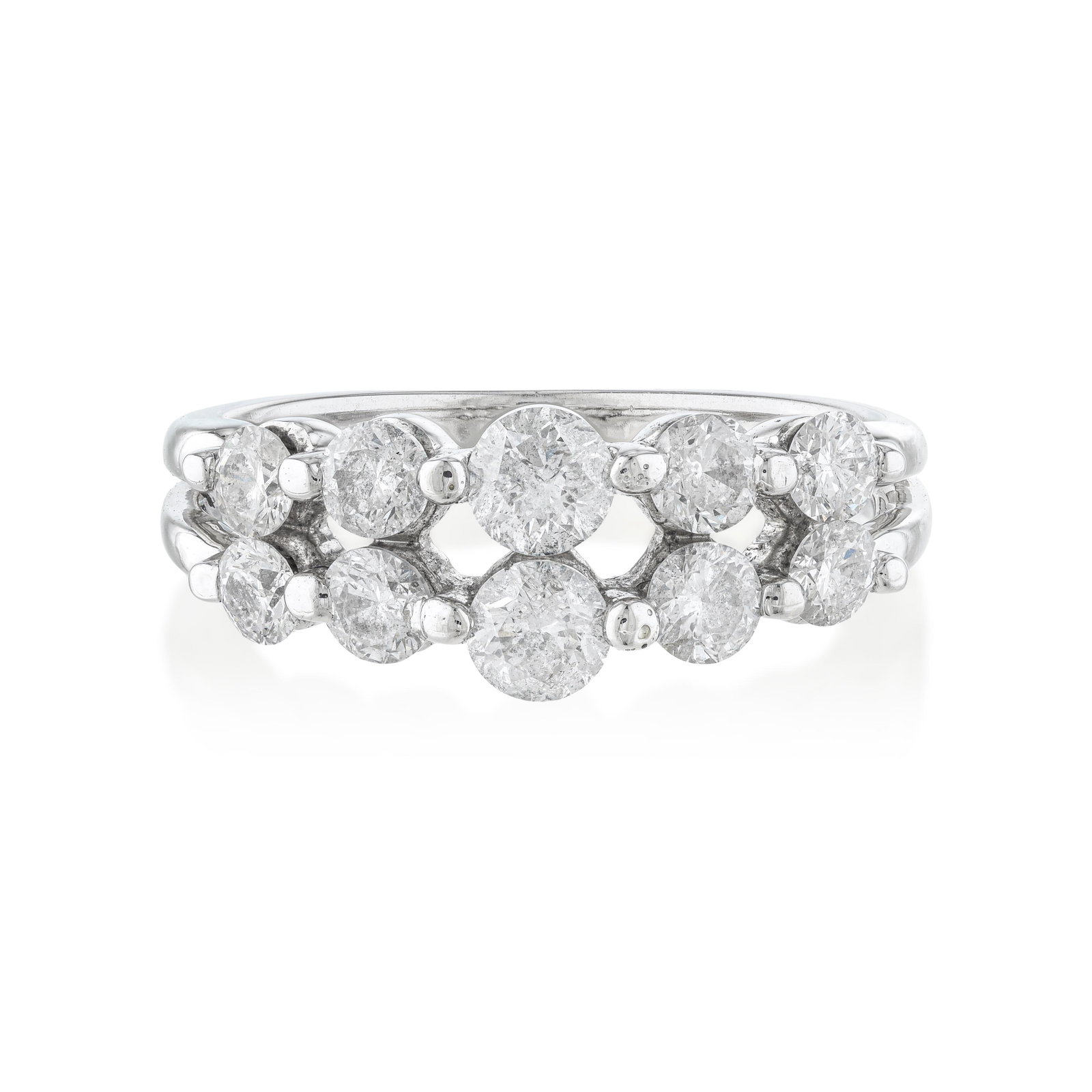 Diamond Two Line Ring: ESTIMATED RETAIL PRICE: $1,600 * *This is the estimated value a piece of similar quality, craftsmanship, and characteristics could command at retail. Two parallel lines of round-cut diamonds running