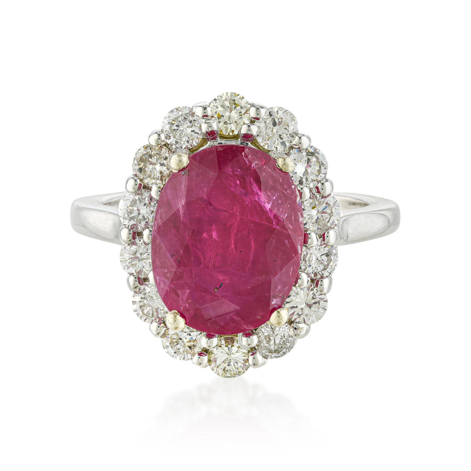 Ruby and Diamond Ring: ESTIMATED RETAIL PRICE: $7,500* *This is the estimated value a piece of similar quality, craftsmanship, and characteristics could command at retail. At 3.68 carats, this ruby commands a price tier tha