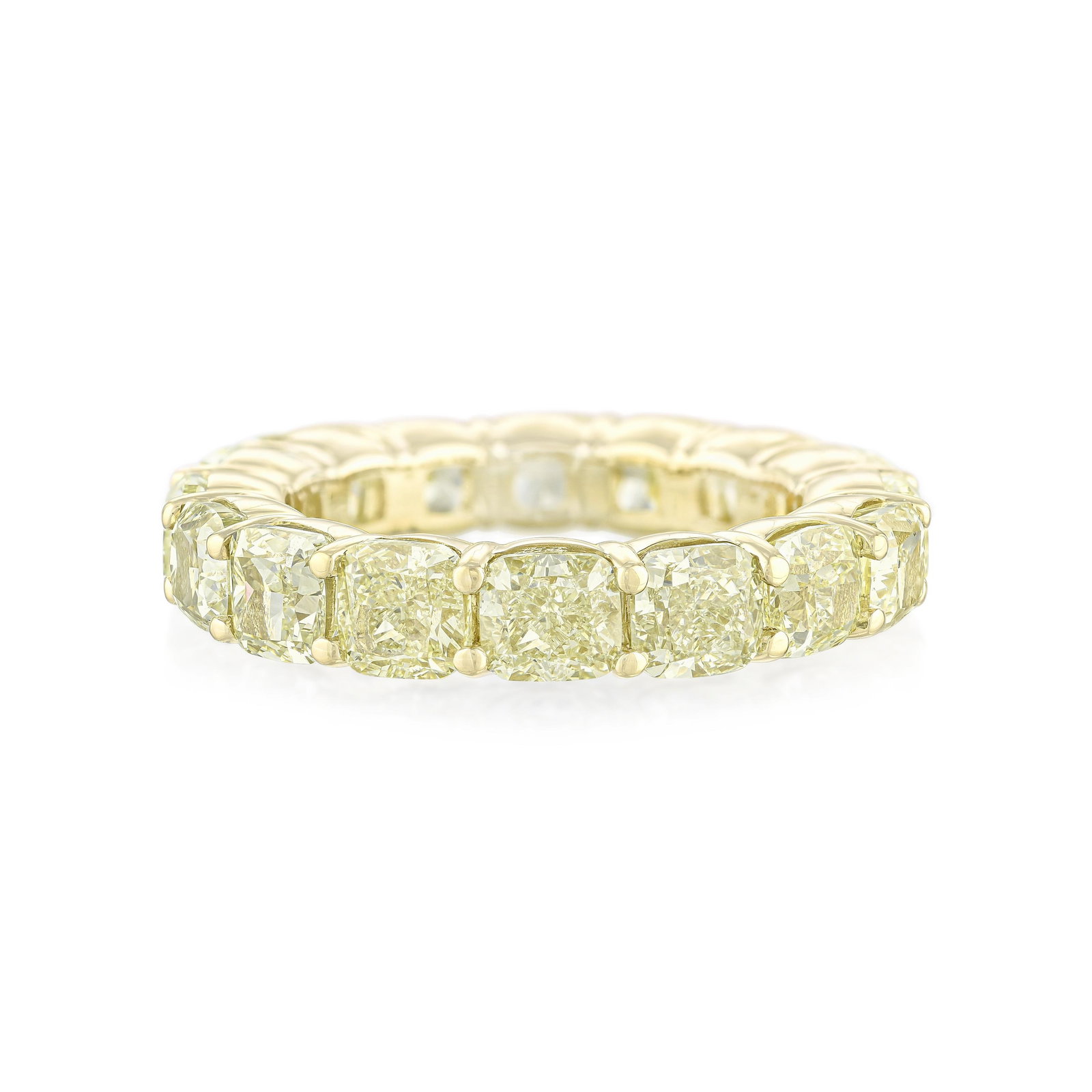 Cushion Cut Colored Diamond Eternity Band: ESTIMATED RETAIL PRICE: $22,000* *This is the estimated value a piece of similar quality, craftsmanship, and characteristics could command at retail. Summary of Key Characteristics • Metal: 14K