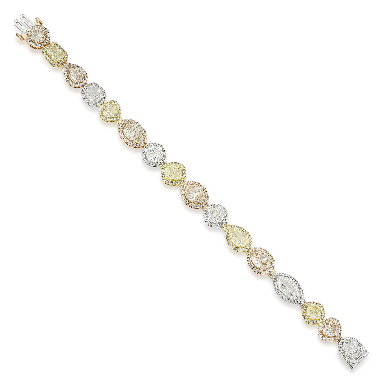 Multicolor Fancy Diamond Bracelet: ESTIMATED RETAIL PRICE: $60,000 * *This is the estimated value a piece of similar quality, craftsmanship, and characteristics could command at retail. Fifteen fancy-color diamonds totaling 21.02 carat