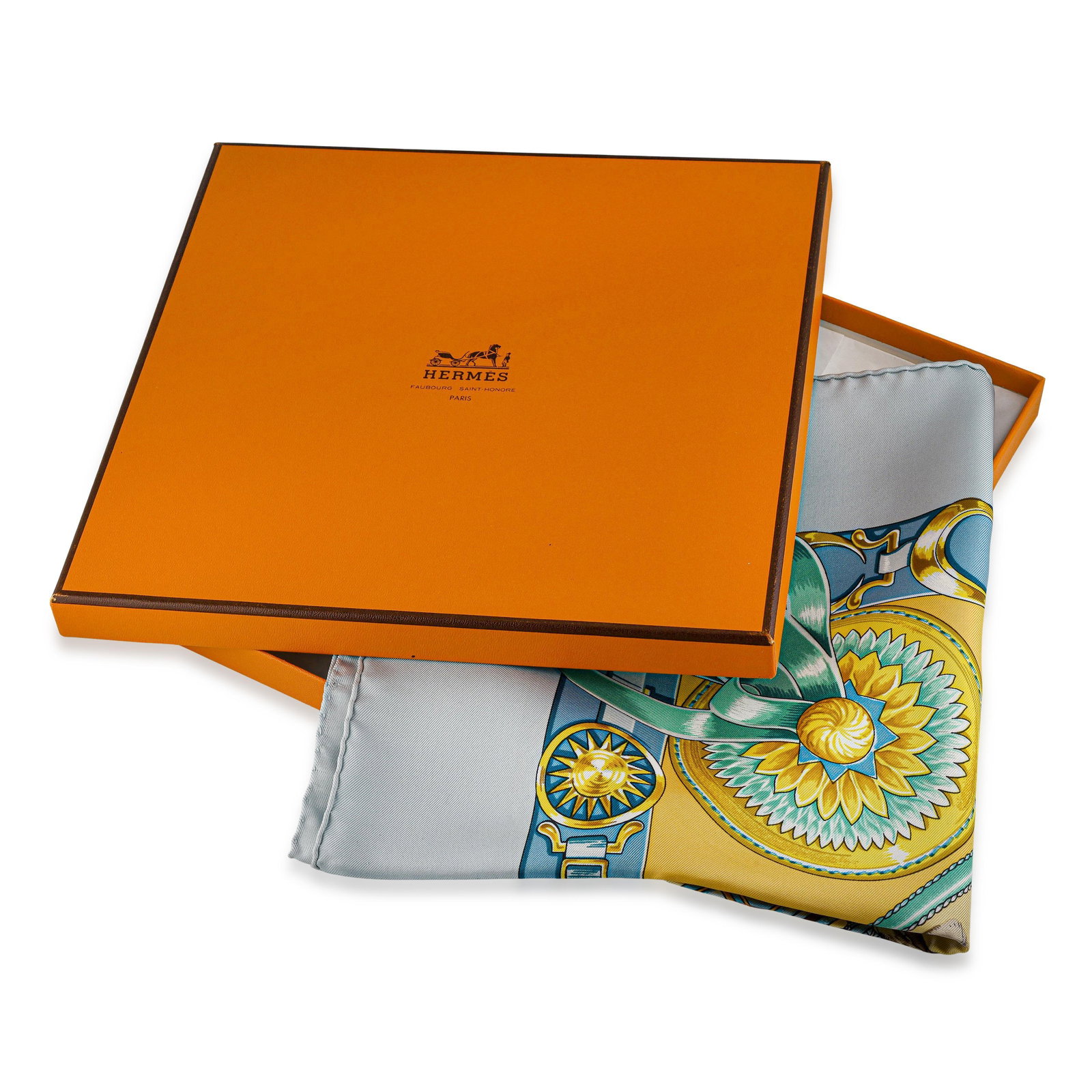 Hermes Chevaux de Trait Carre 90 Scarf – Silk Twill, Light Blue Multicolor, with Box - 2